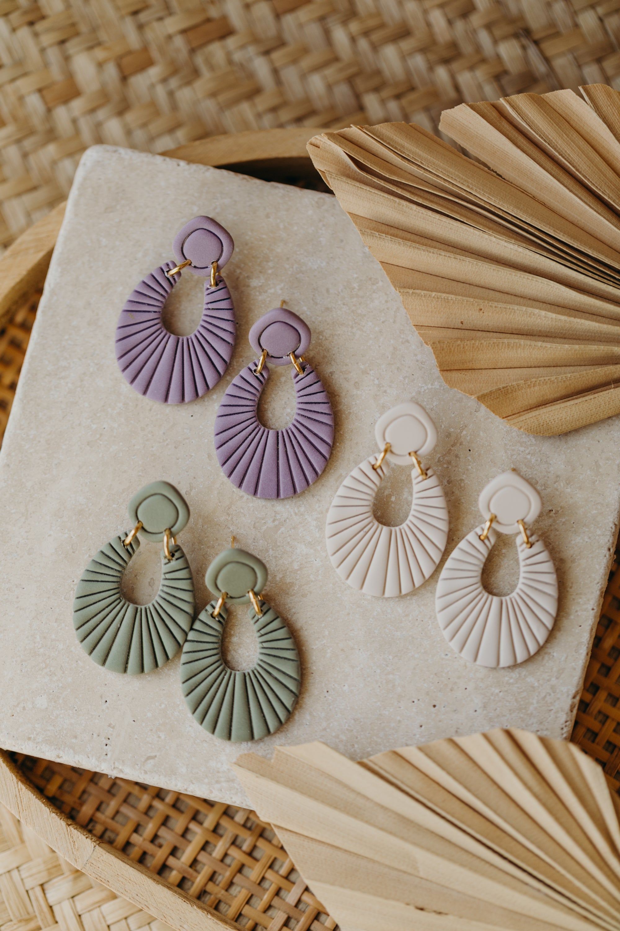 Francesca - Polymer clay earrings in orange, light purple and red