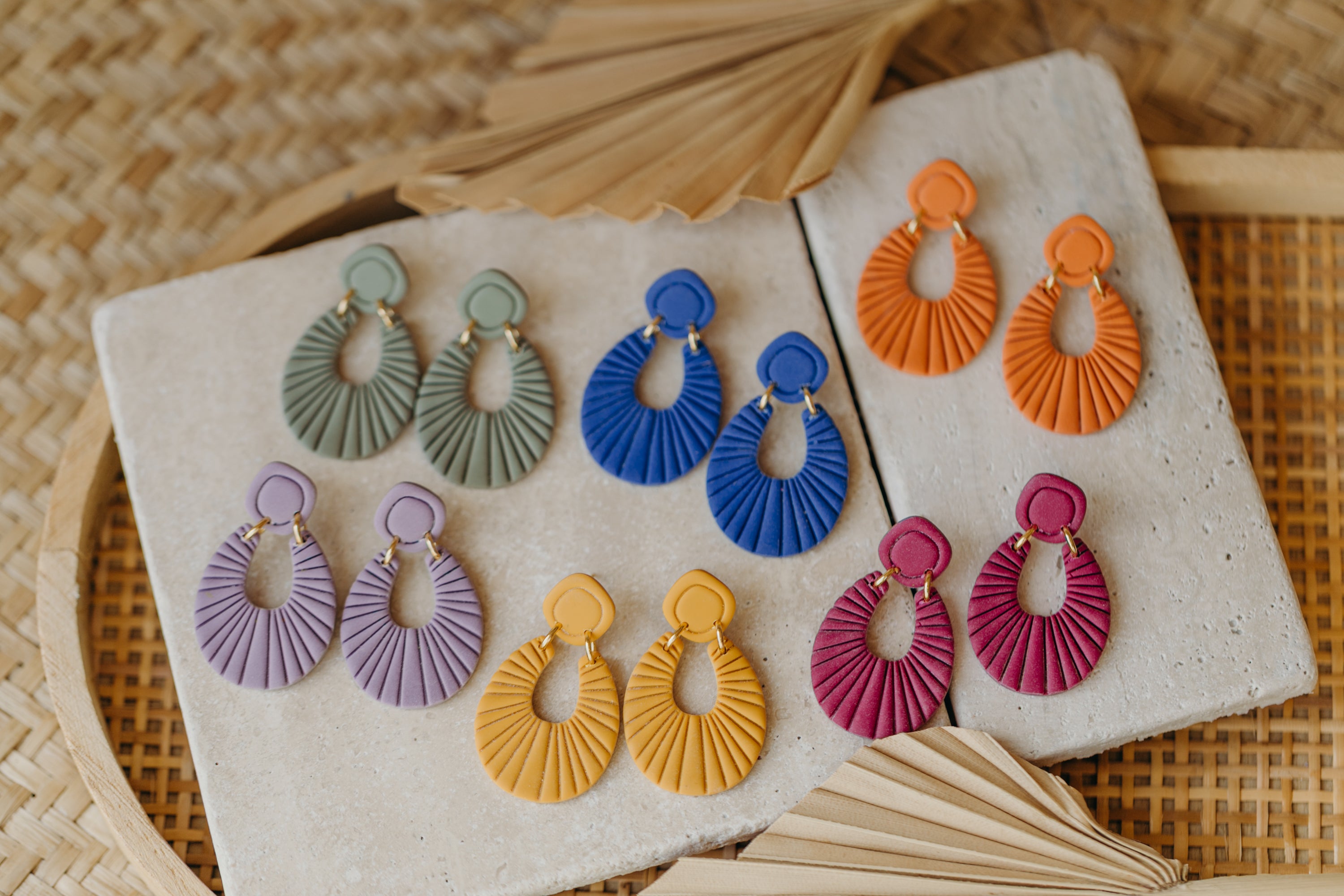 Francesca - Polymer clay earrings in orange, light purple and red