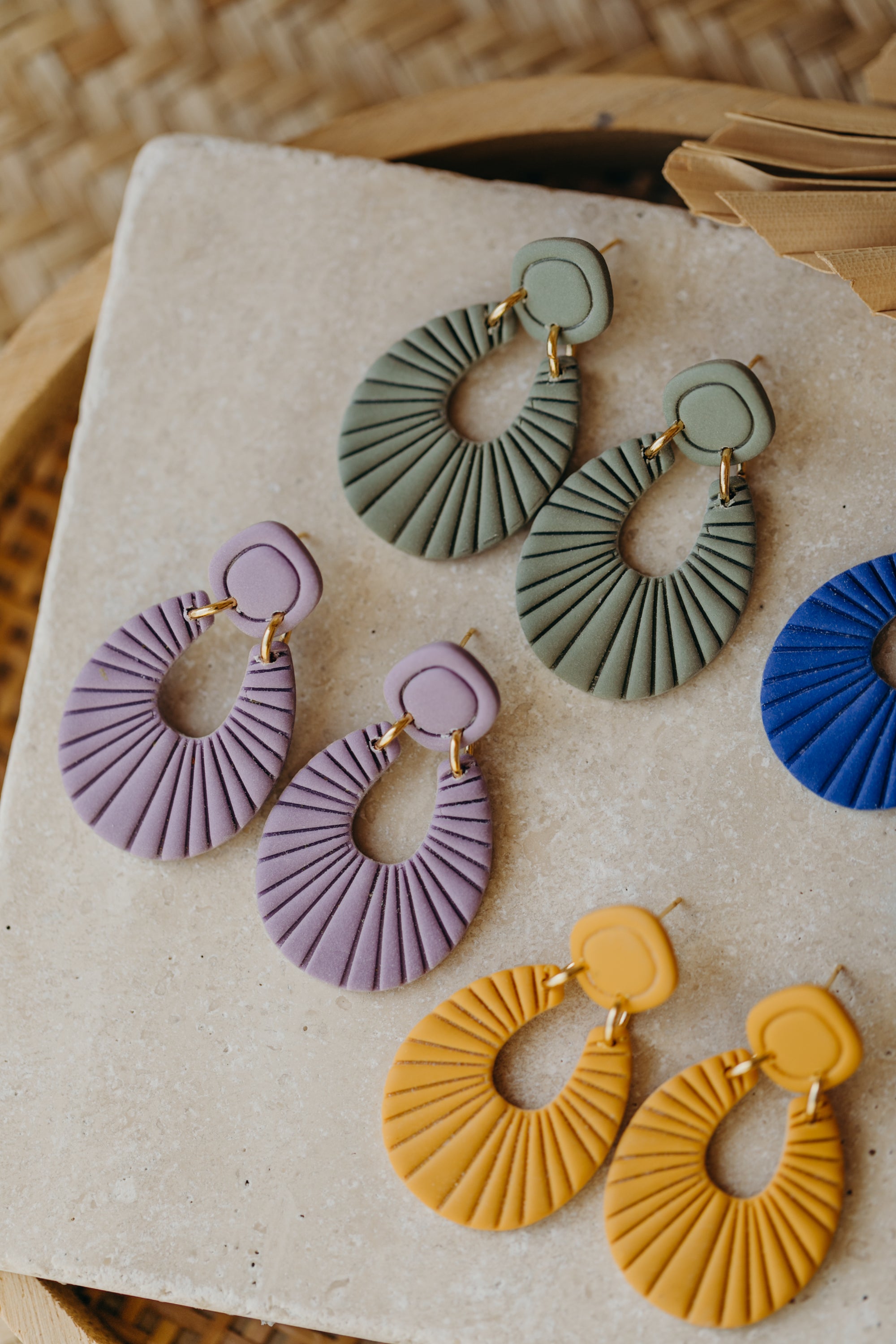 Francesca - Polymer clay earrings in orange, light purple and red