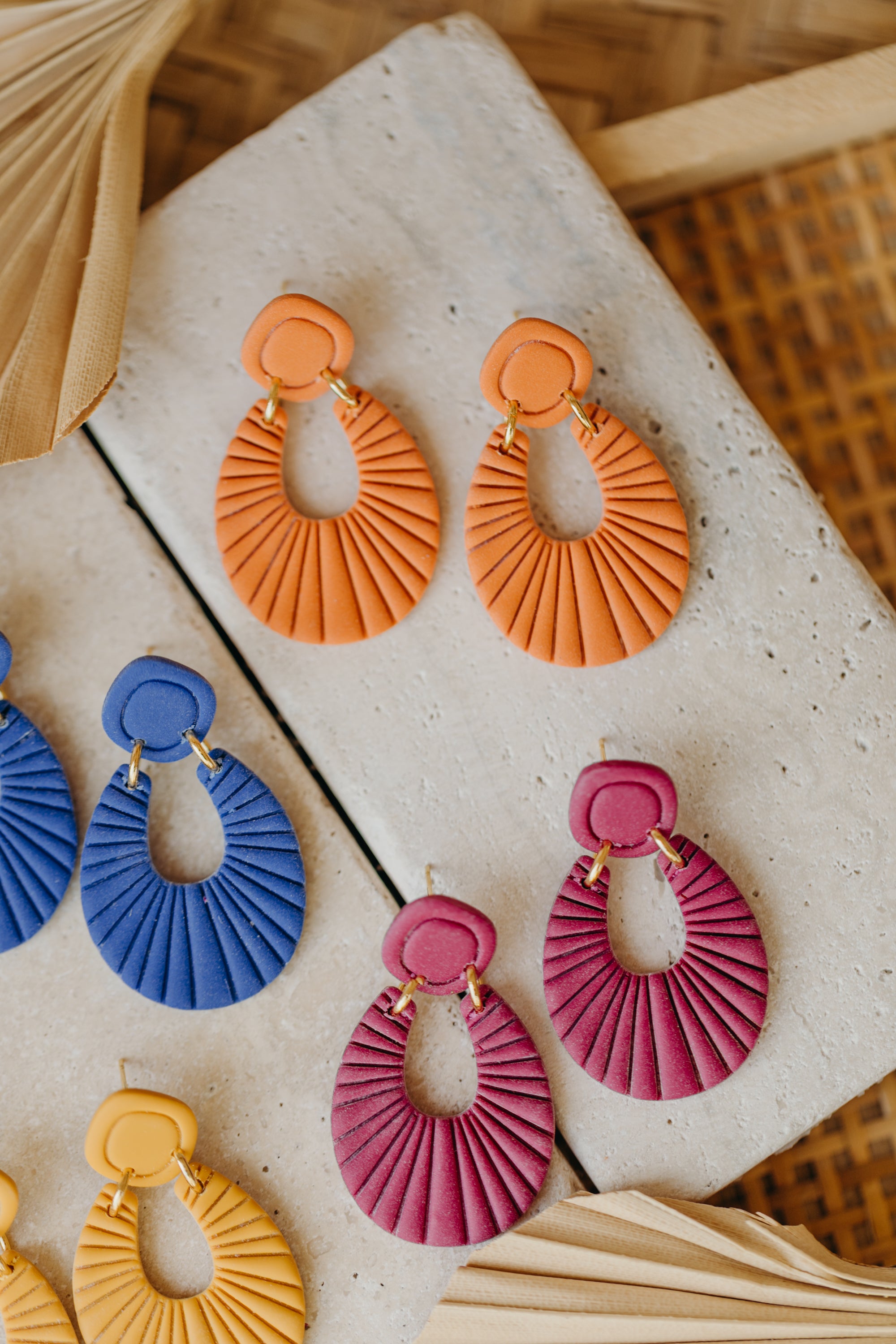Francesca - Polymer clay earrings in orange, light purple and red