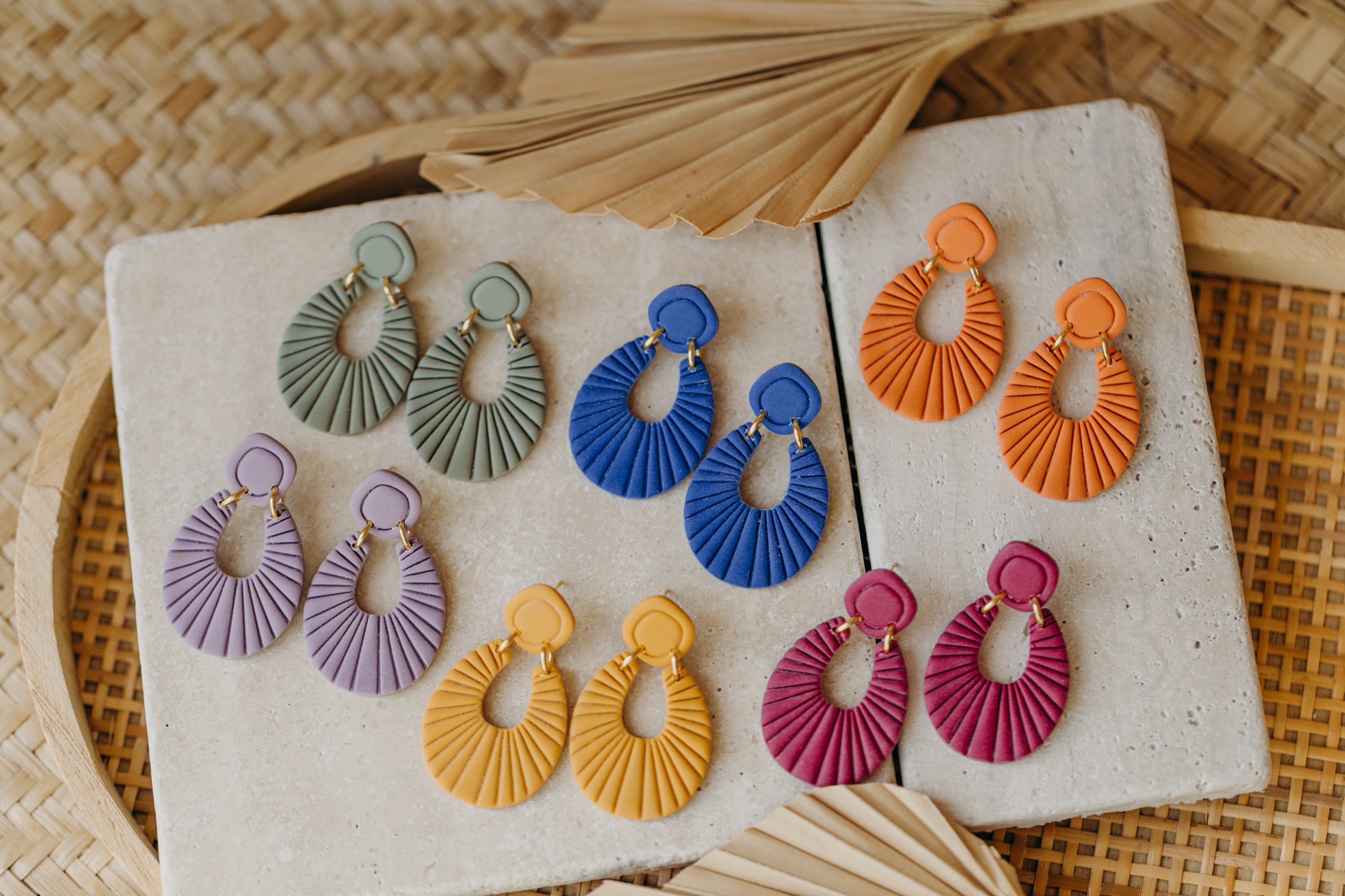 Francesca - Polymer clay earrings in orange, light purple and red