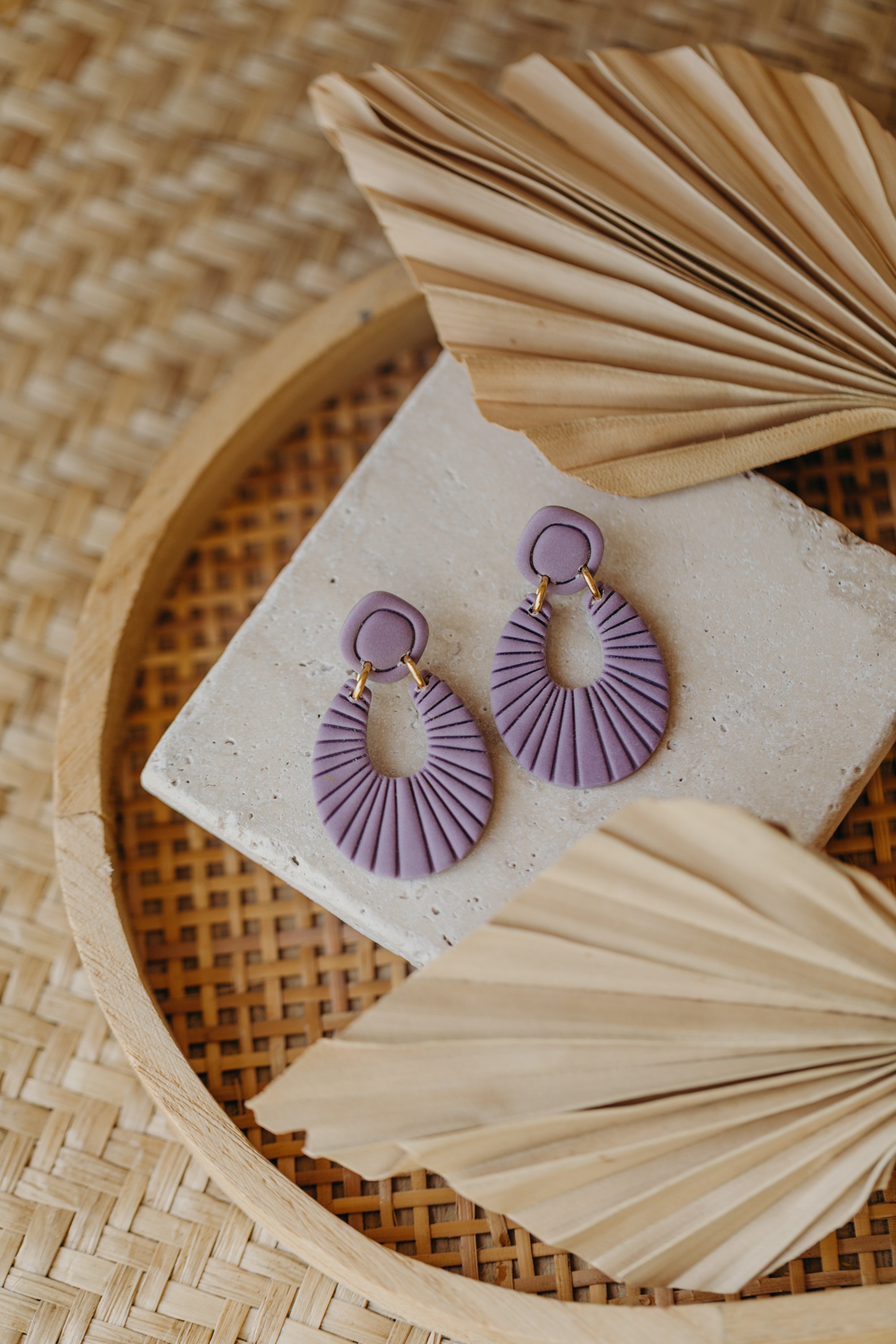 Francesca - Polymer clay earrings in orange, light purple and red