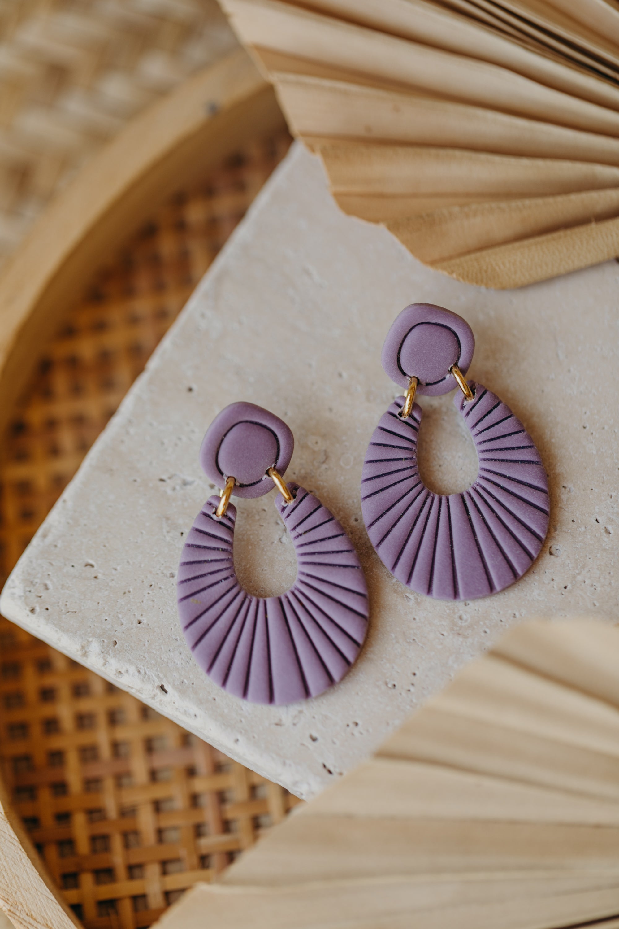 Francesca - Polymer clay earrings in orange, light purple and red