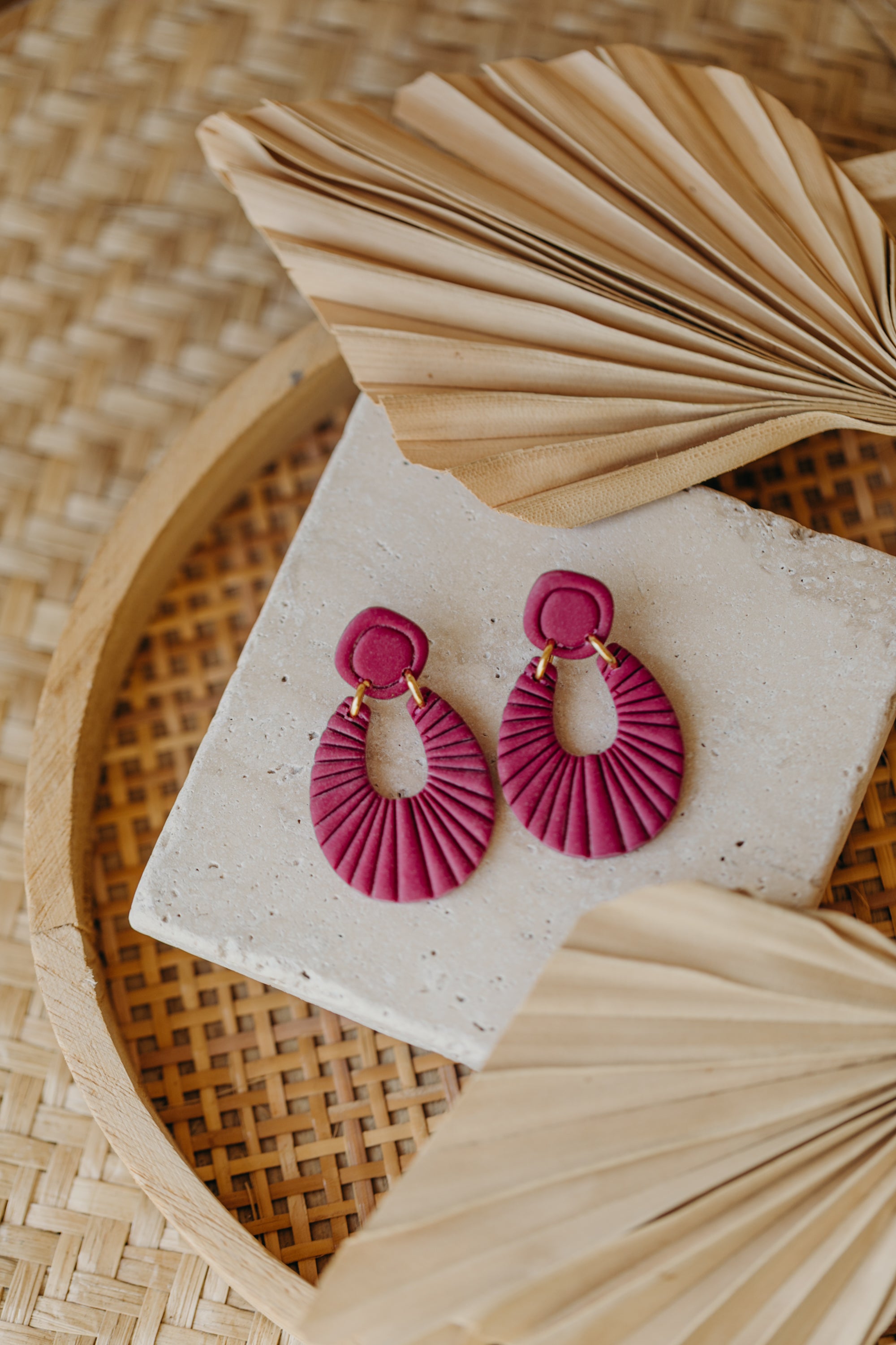 Francesca - Polymer clay earrings in orange, light purple and red