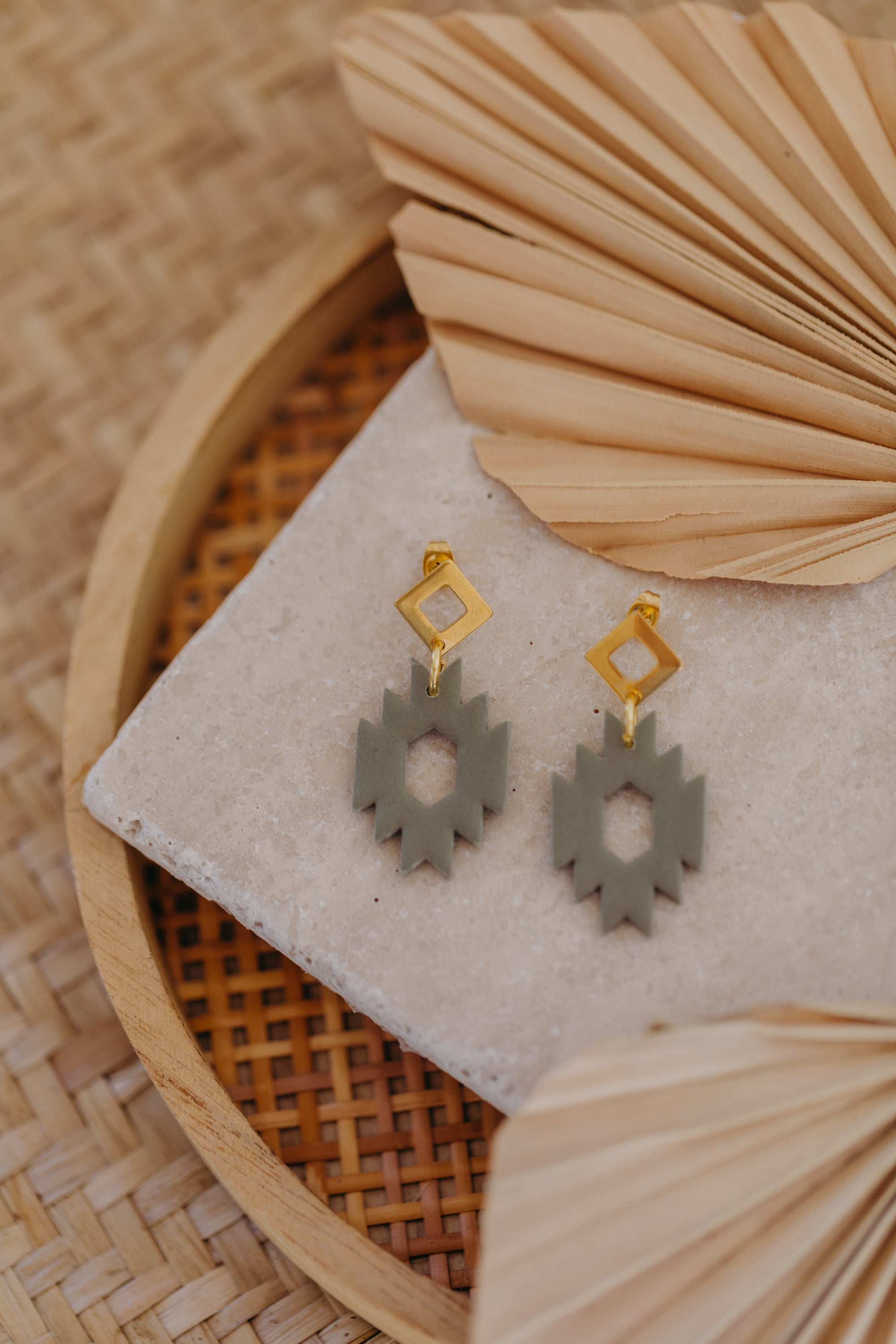 Polymer Clay Earring in Eucalyptus Green