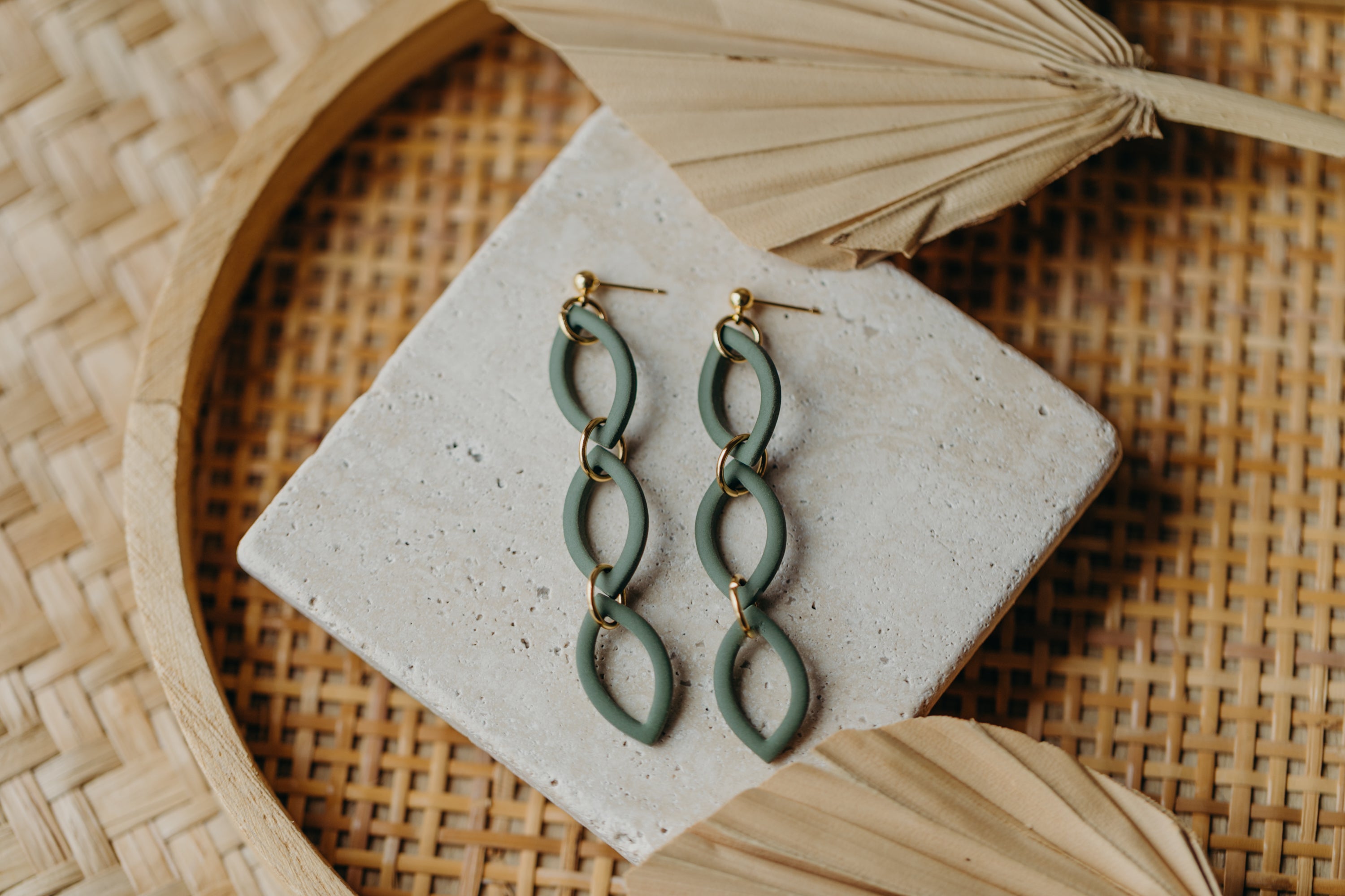 Polymer Clay Earring in Eucalyptus Green