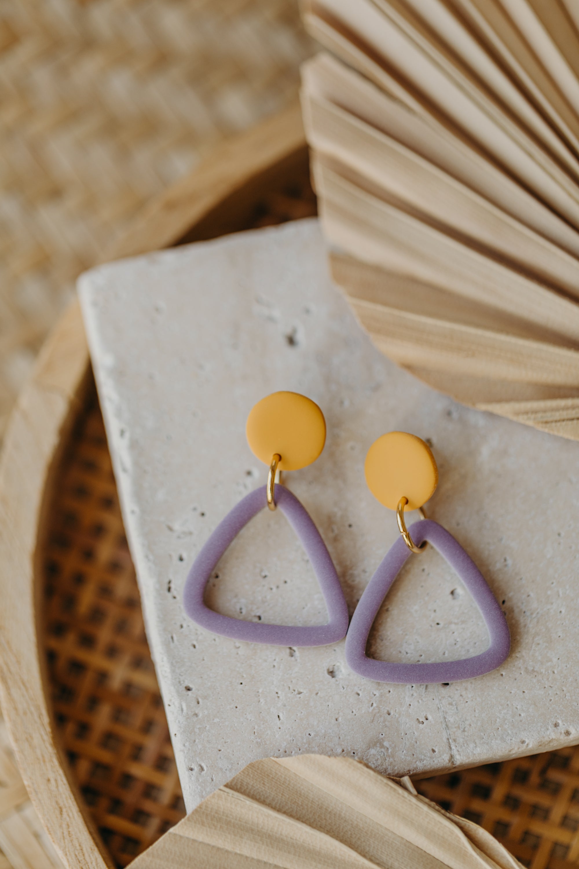 Francesca - Polymer clay earrings in orange, light purple and red