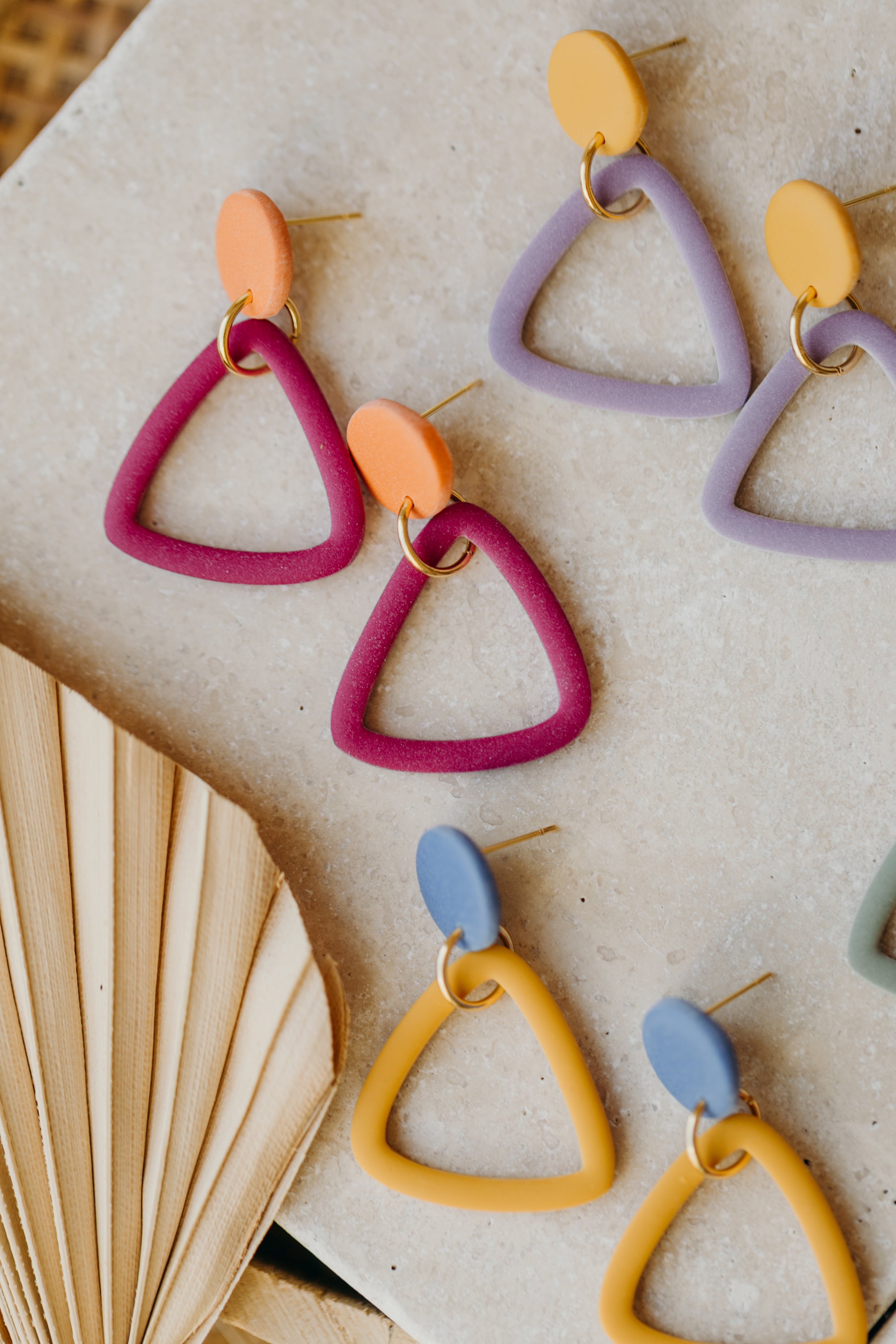 Francesca - Polymer clay earrings in orange, light purple and red