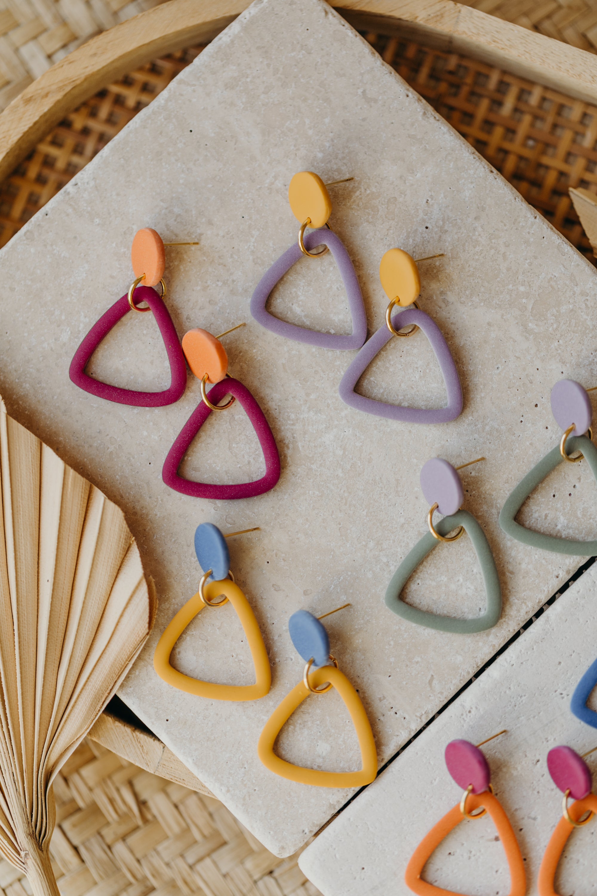 Francesca - Polymer clay earrings in orange, light purple and red