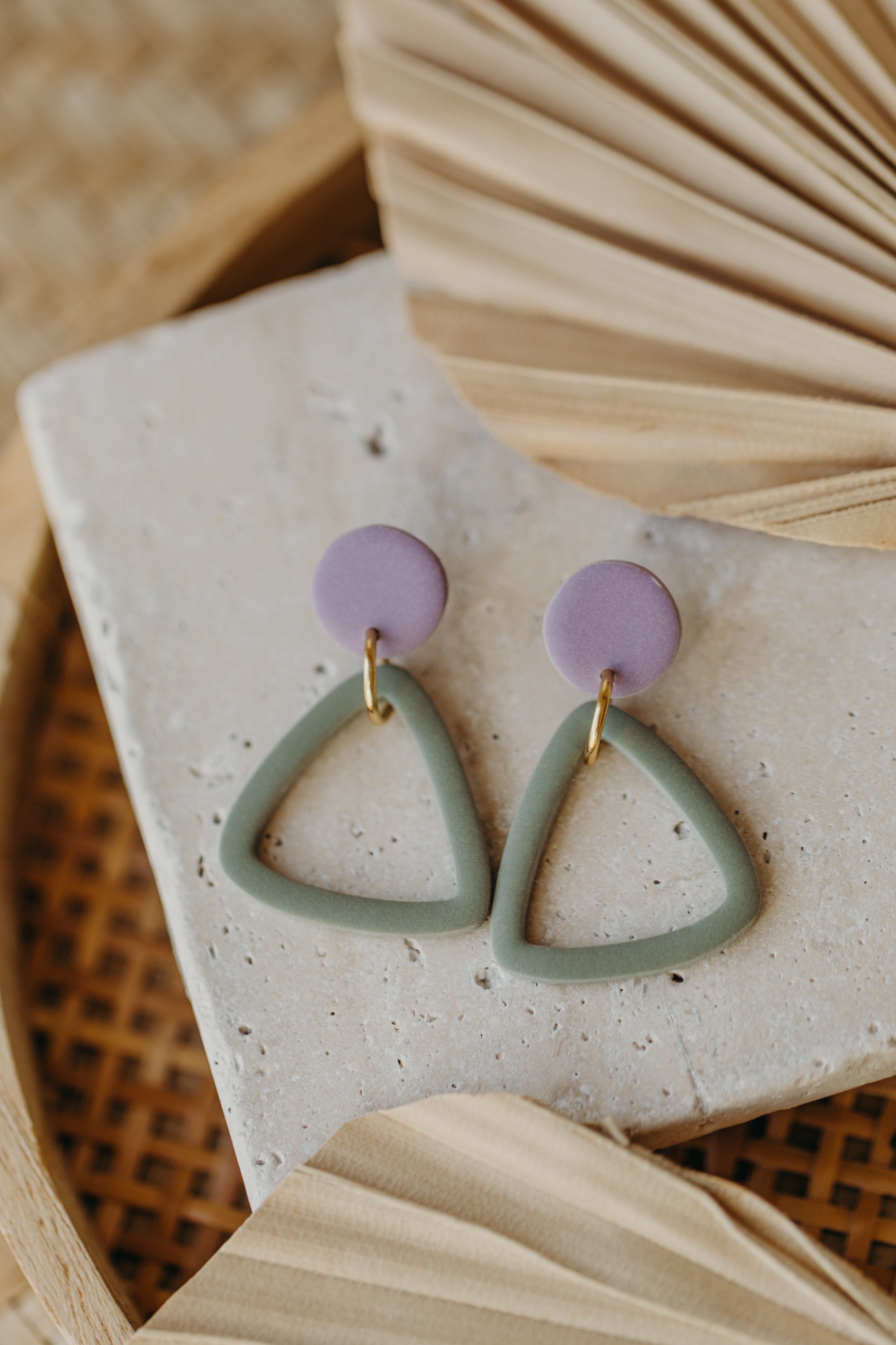 Francesca - Polymer clay earrings in orange, light purple and red