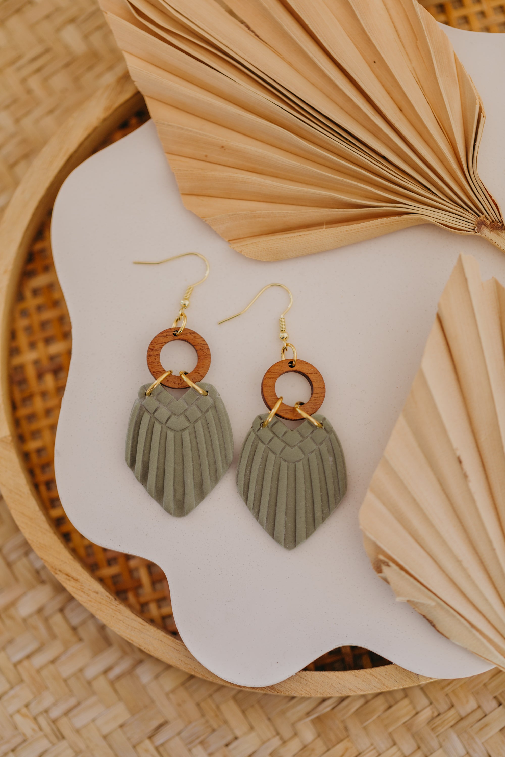 Polymer Clay Earring in Eucalyptus Green