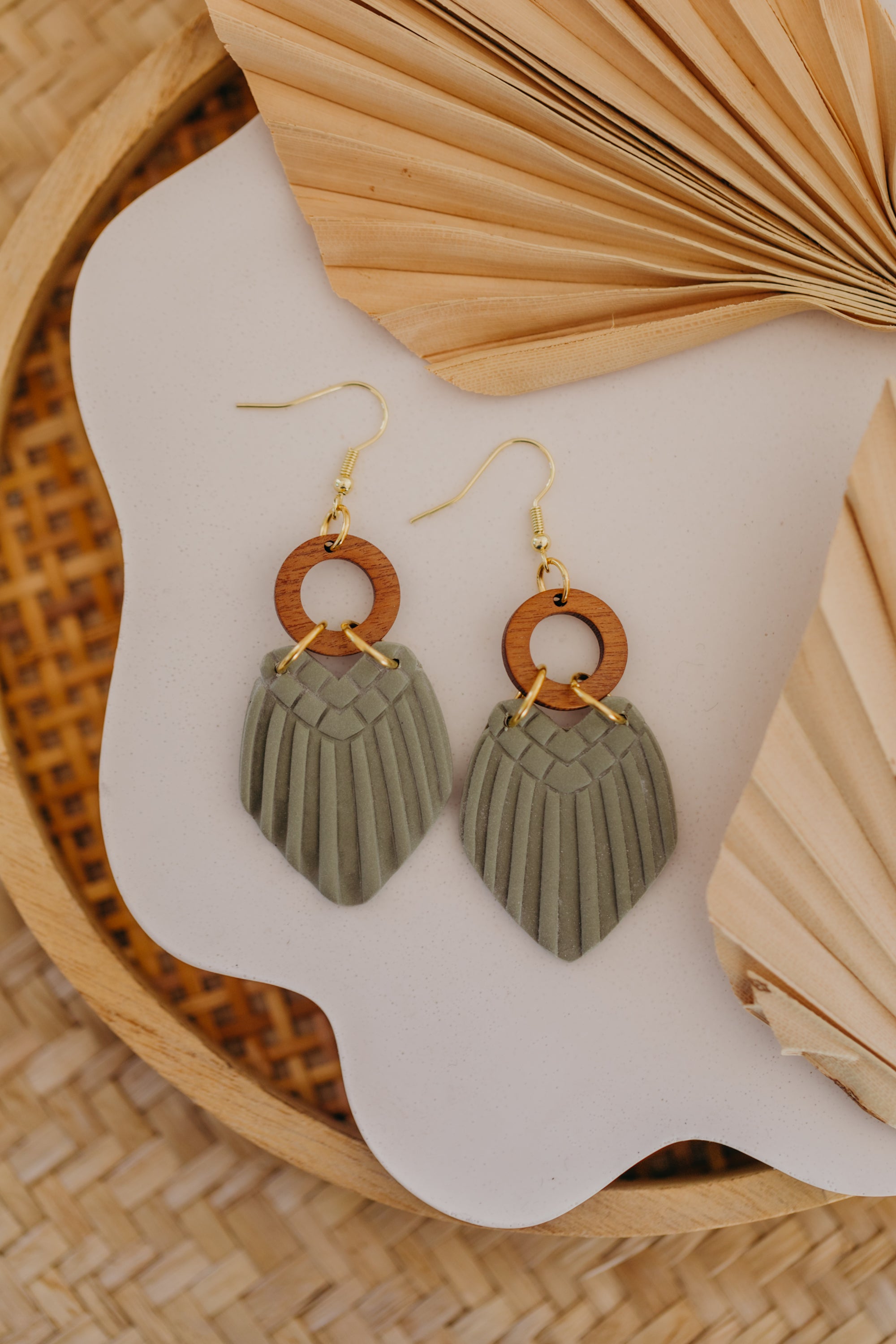 Polymer Clay Earring in Eucalyptus Green