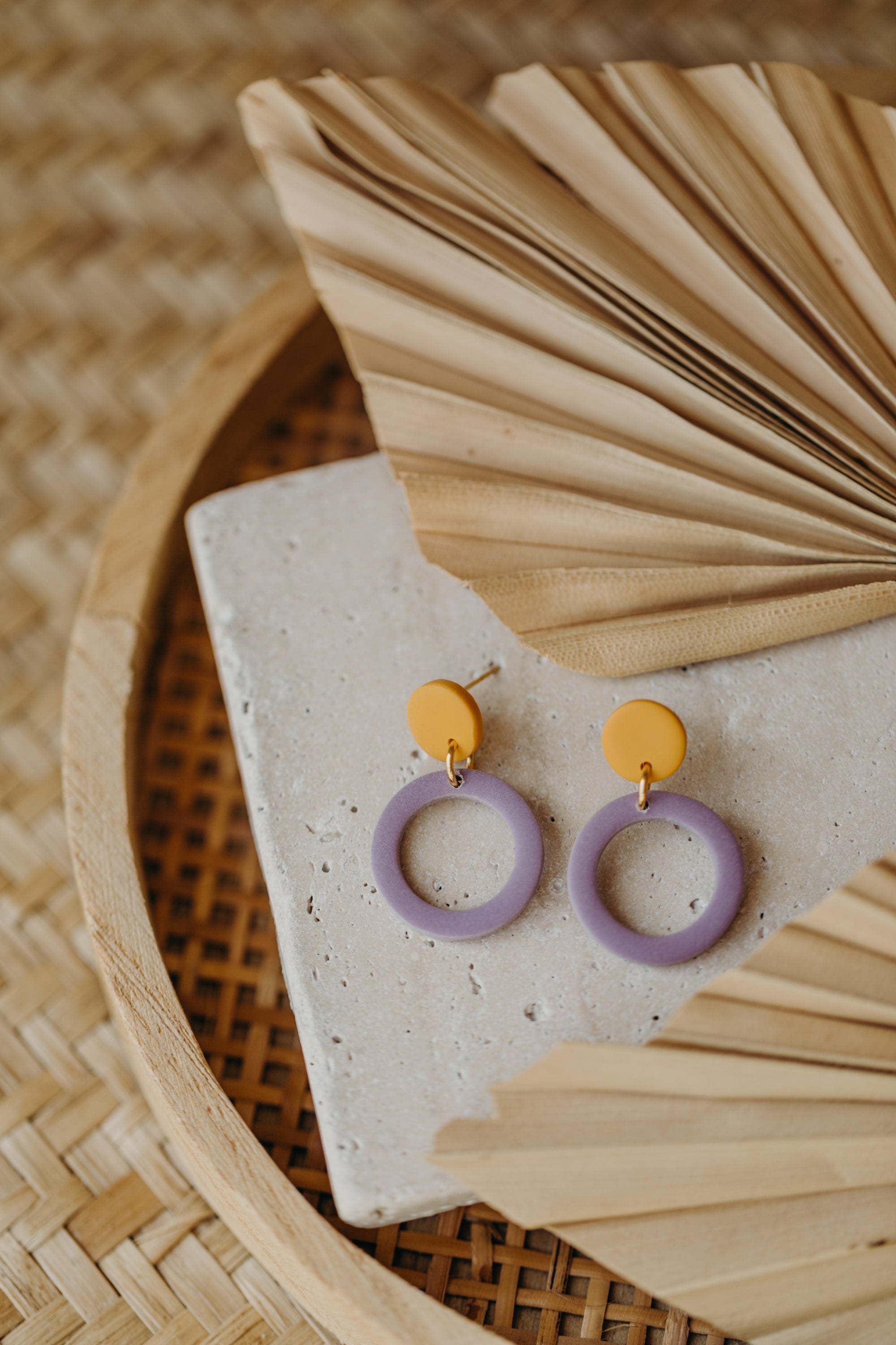 Francesca - Polymer clay earrings in orange, light purple and red