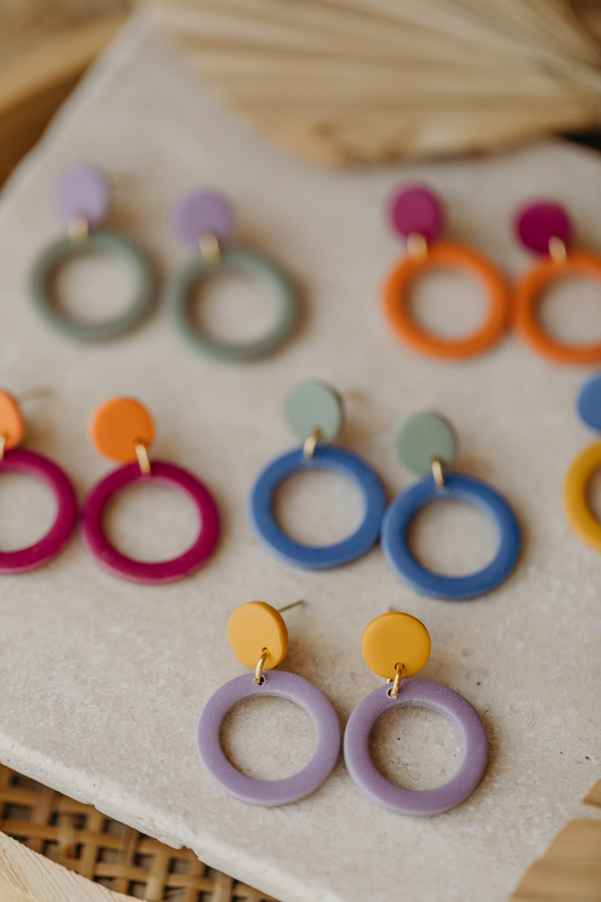Francesca - Polymer clay earrings in orange, light purple and red
