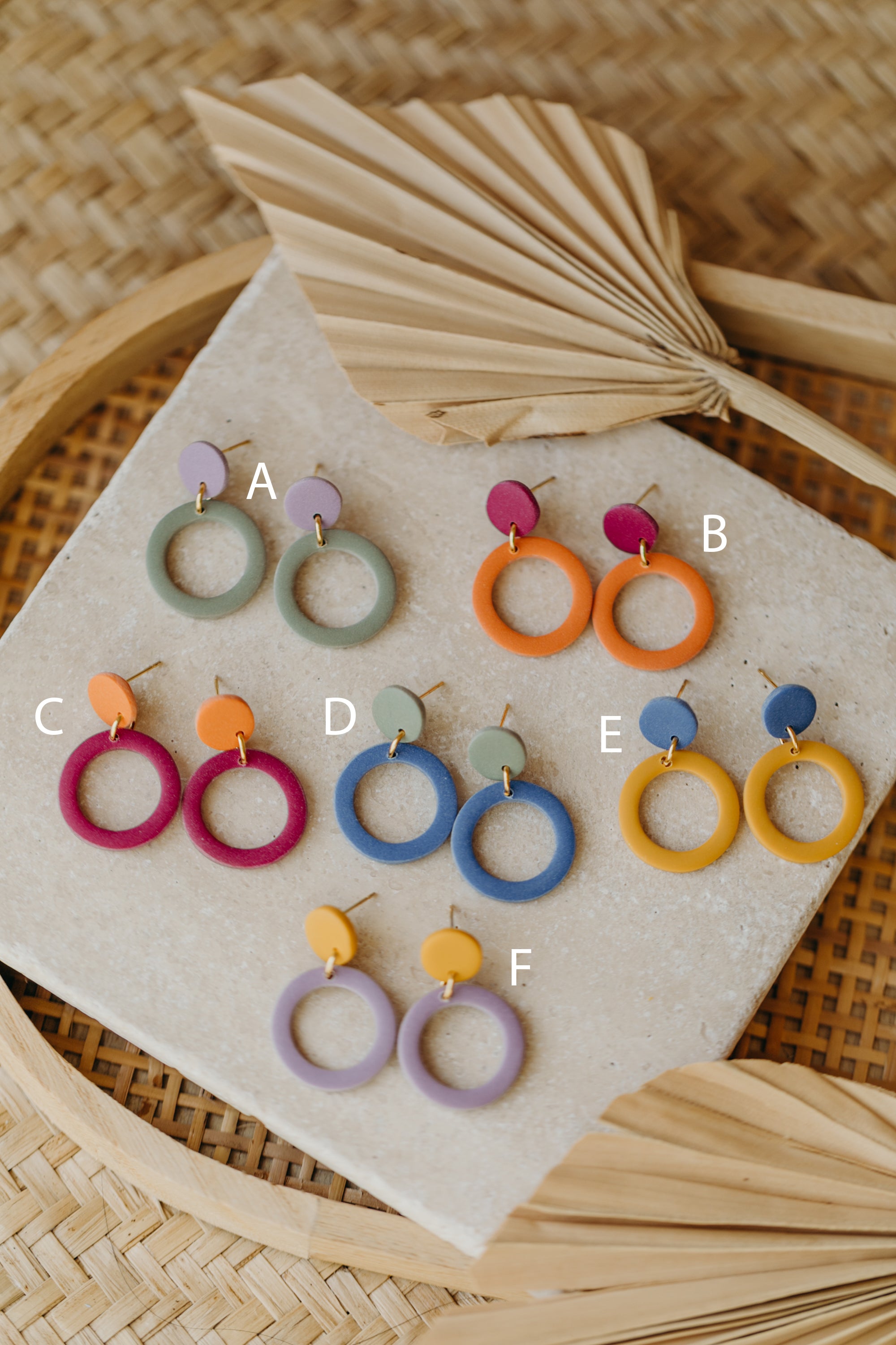 Francesca - Polymer clay earrings in orange, light purple and red