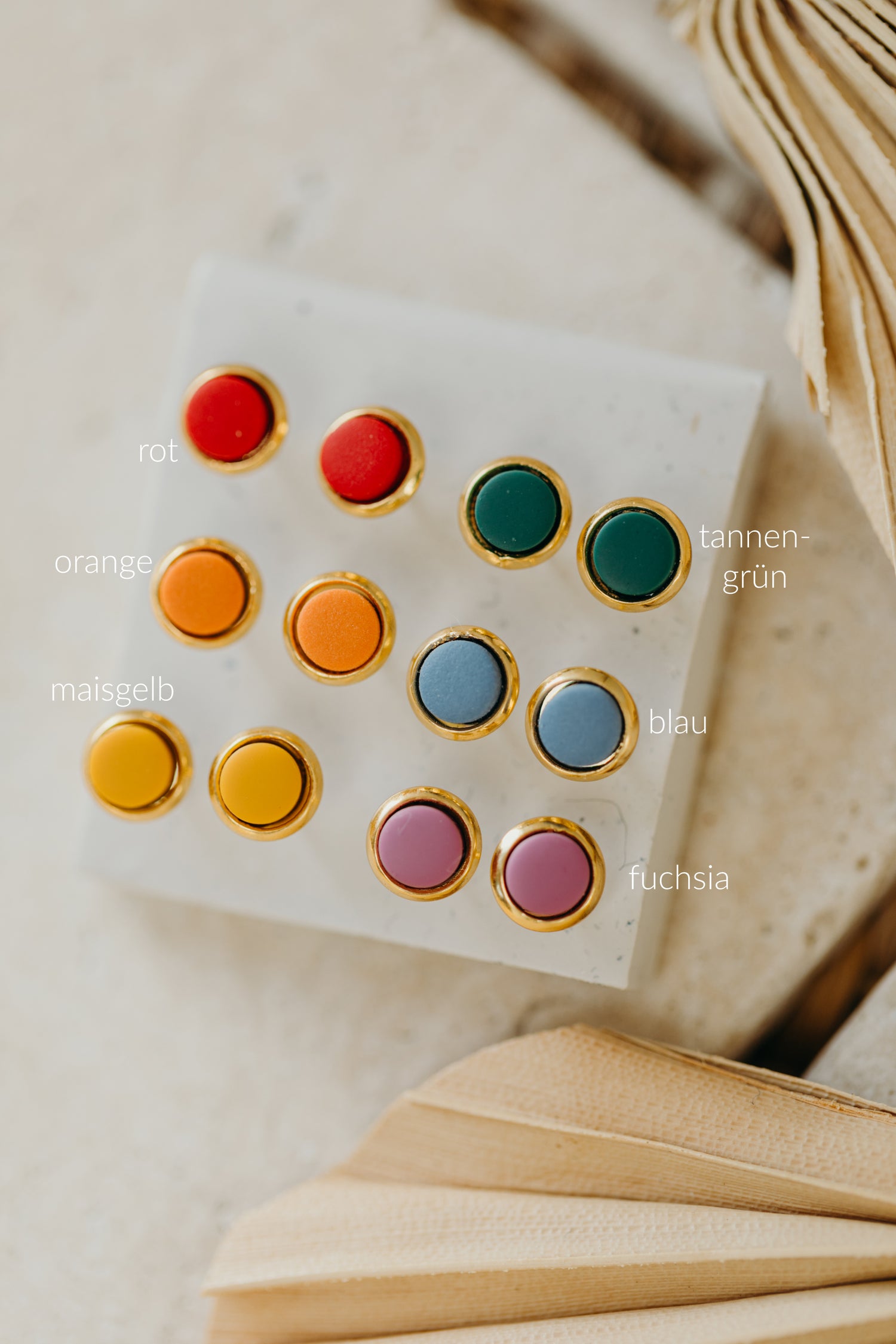 STELLA - small round gold-colored polymer clay earrings in bright colors