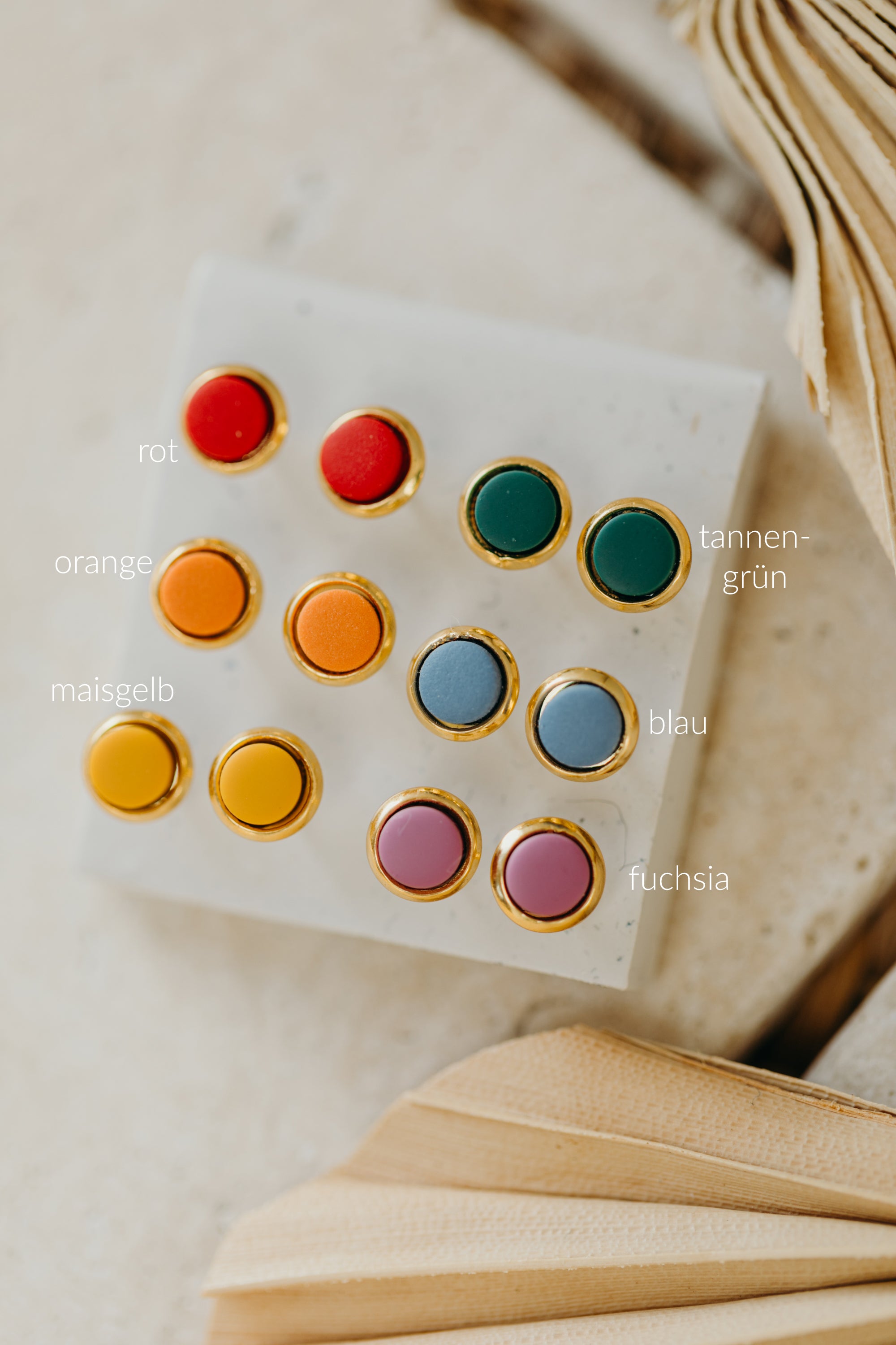 STELLA - small round gold-colored polymer clay earrings in bright colors