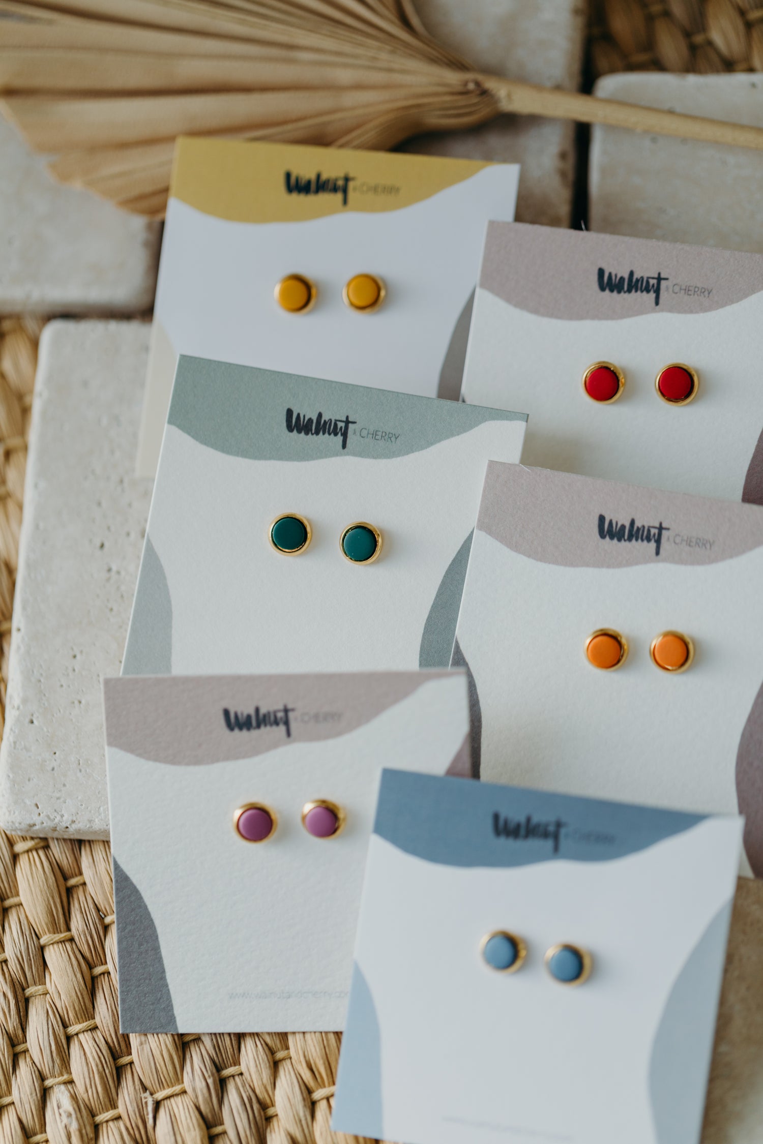 STELLA - small round gold-colored polymer clay earrings in bright colors