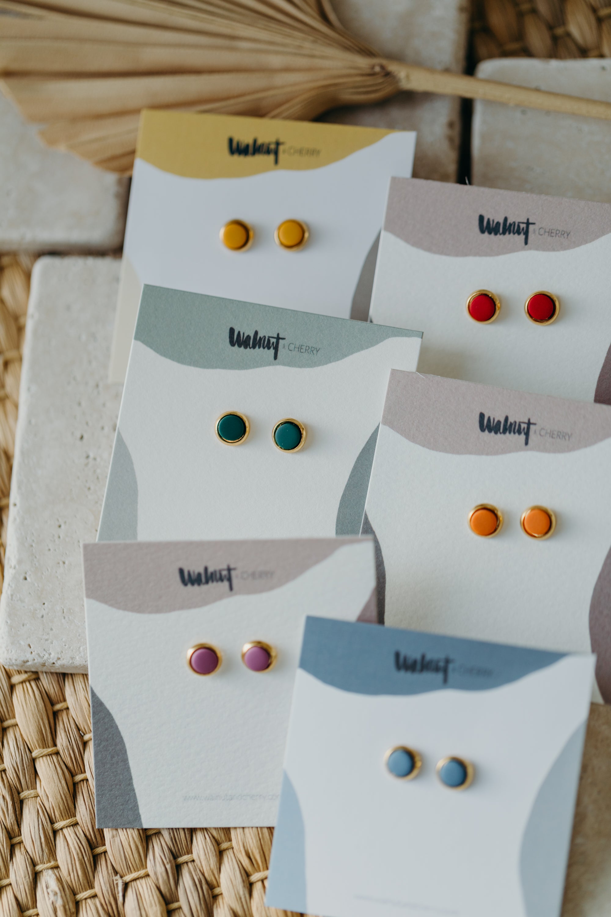 STELLA - small round gold-colored polymer clay earrings in bright colors