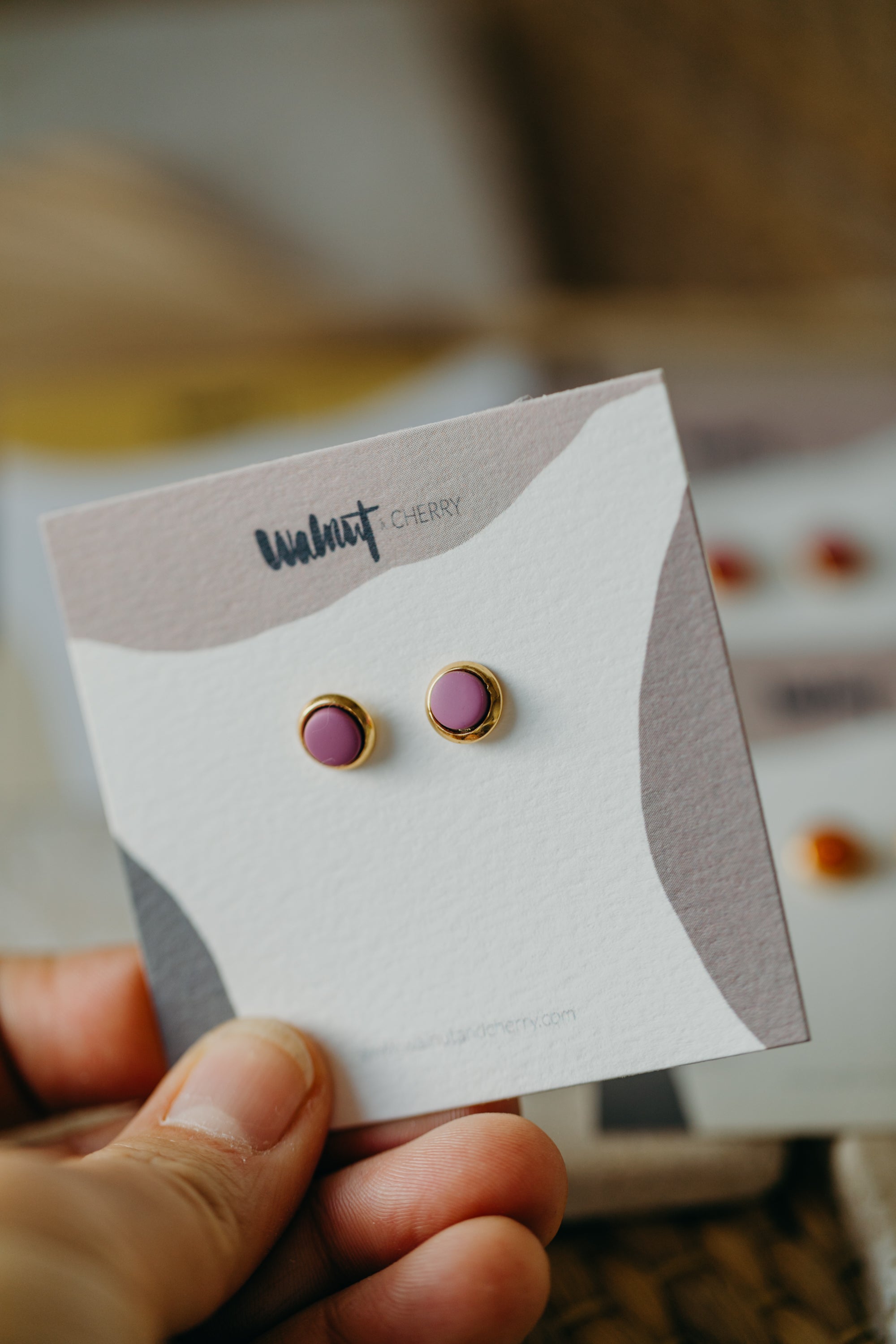 STELLA - small round gold-colored polymer clay earrings in bright colors