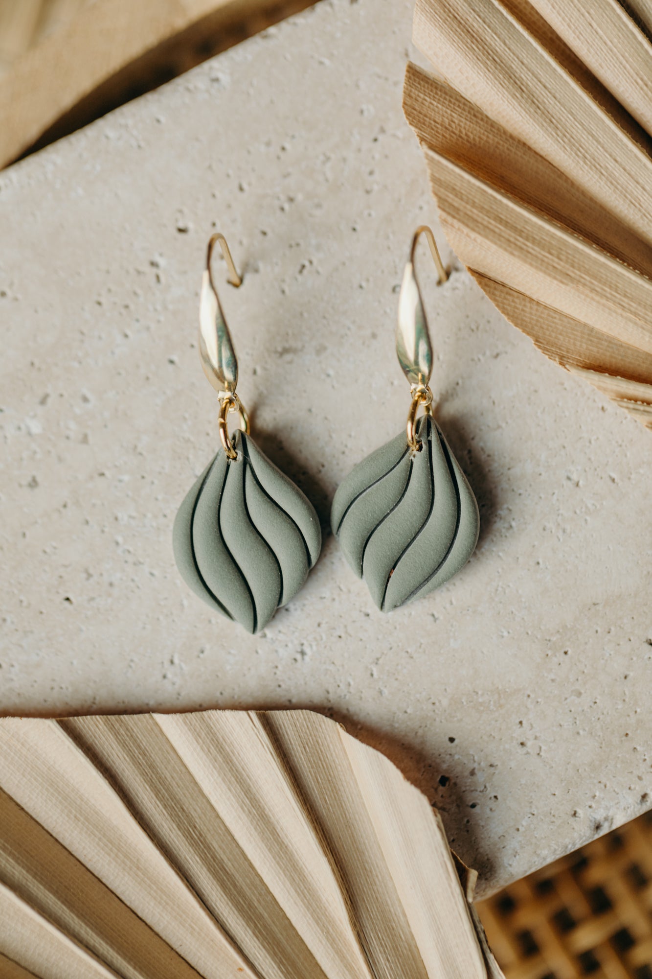 SUSAN - Curved Green Polymer Clay Earrings
