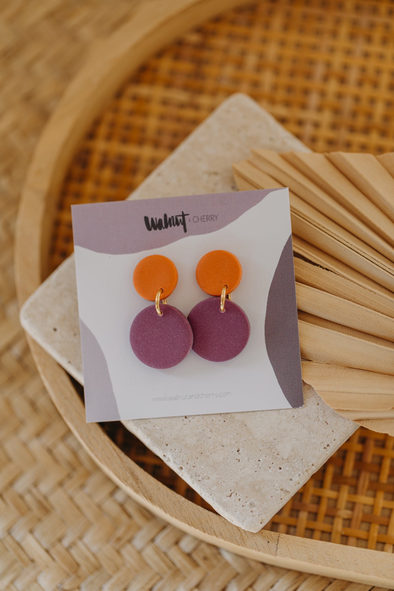 SUSI - zweifarbige bunte Ohrringe aus Polymer Ton - Misty Mauve/Orange