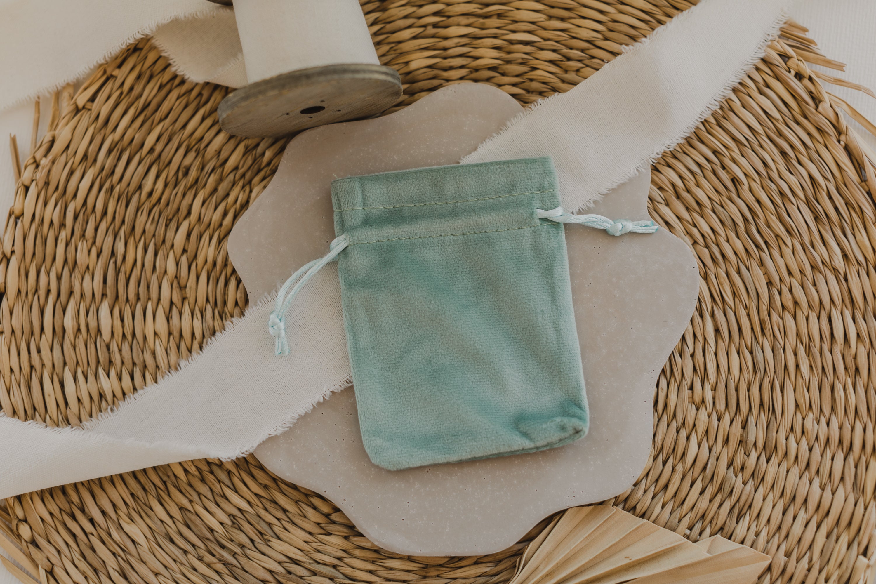 small golden paper bag with white dots