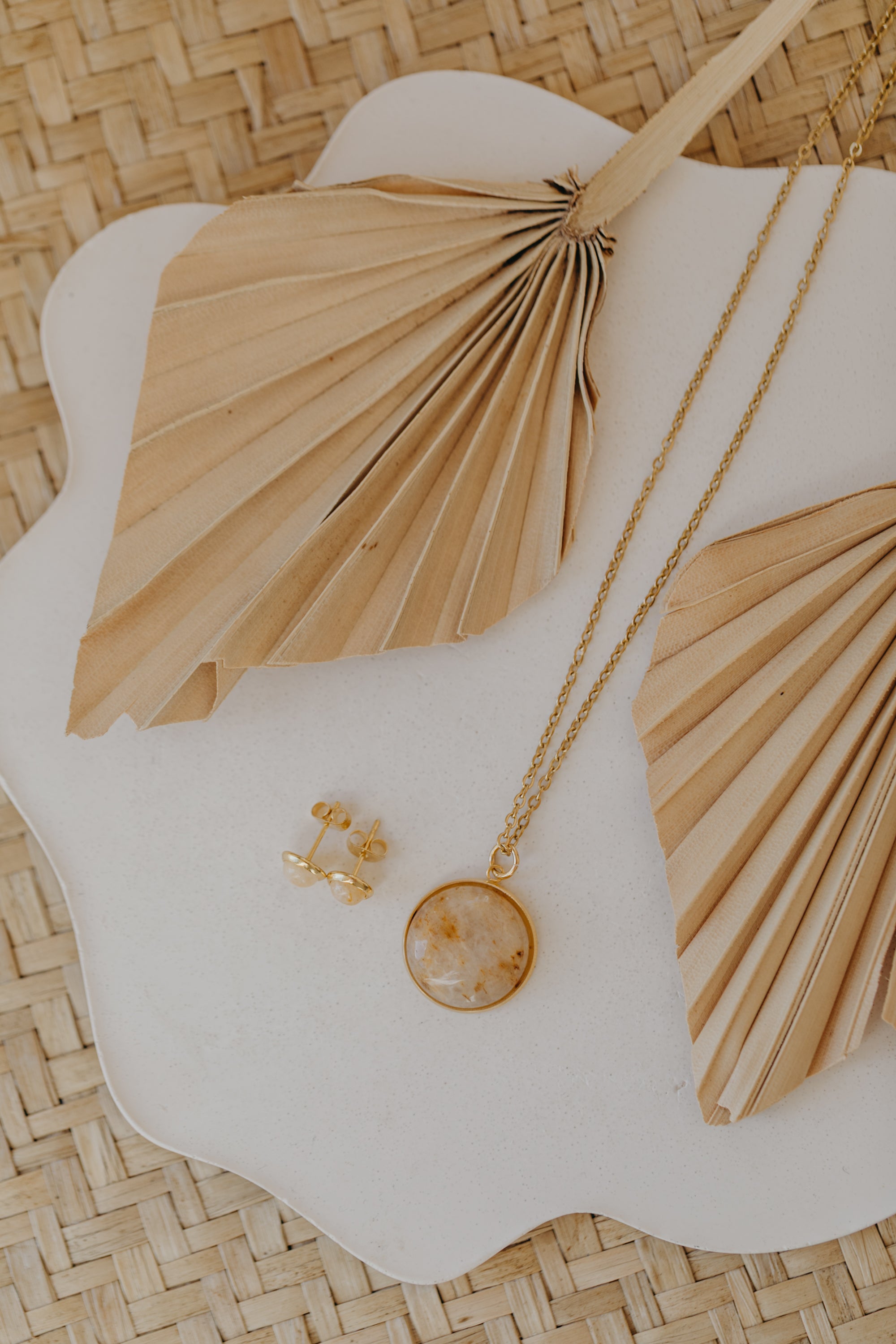 Schmuckset gelber Aventurin gold: 6 mm Ohrstecker & 20 mm Halskette