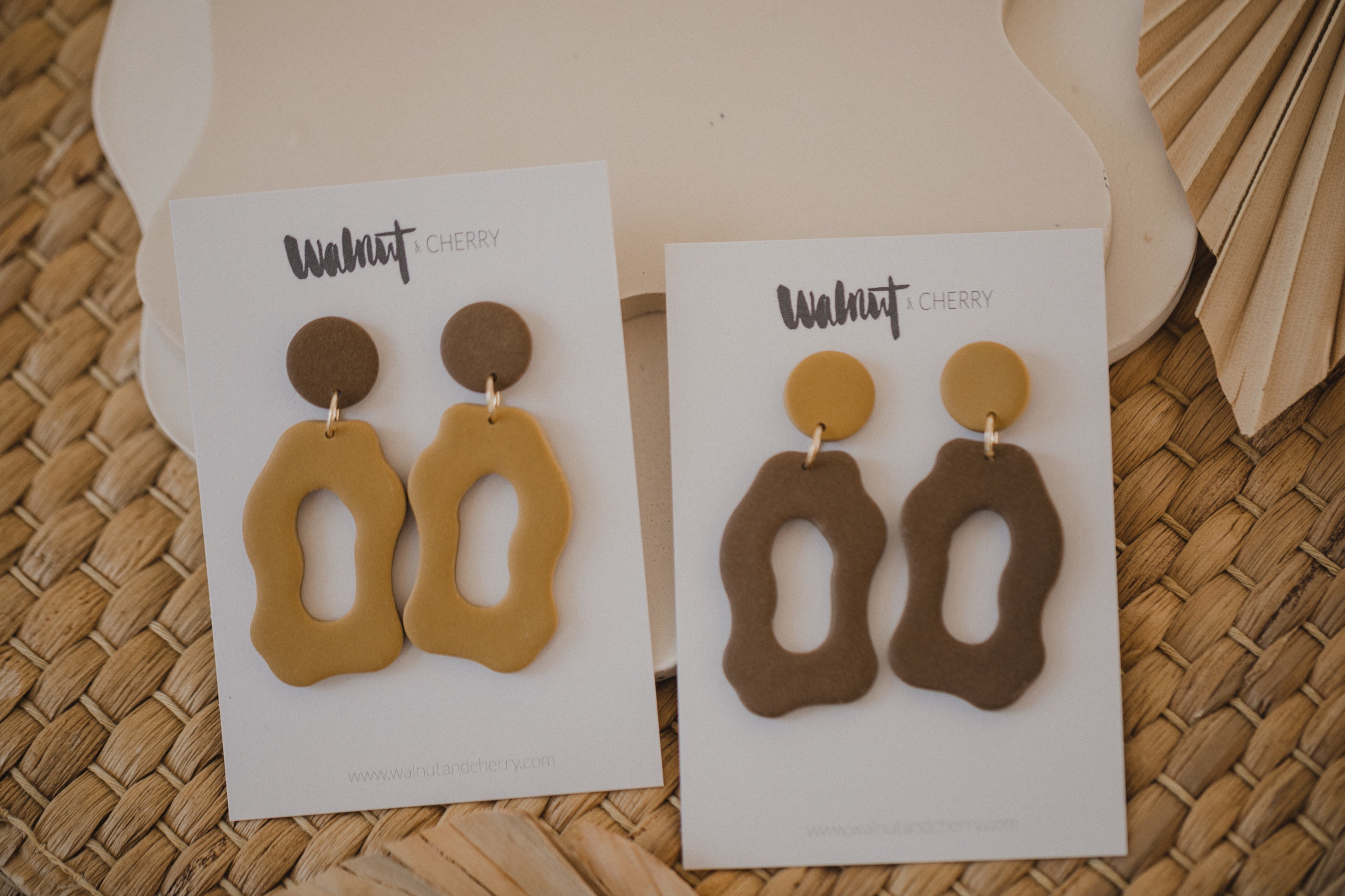 round polymer clay earrings with brass pendant circle