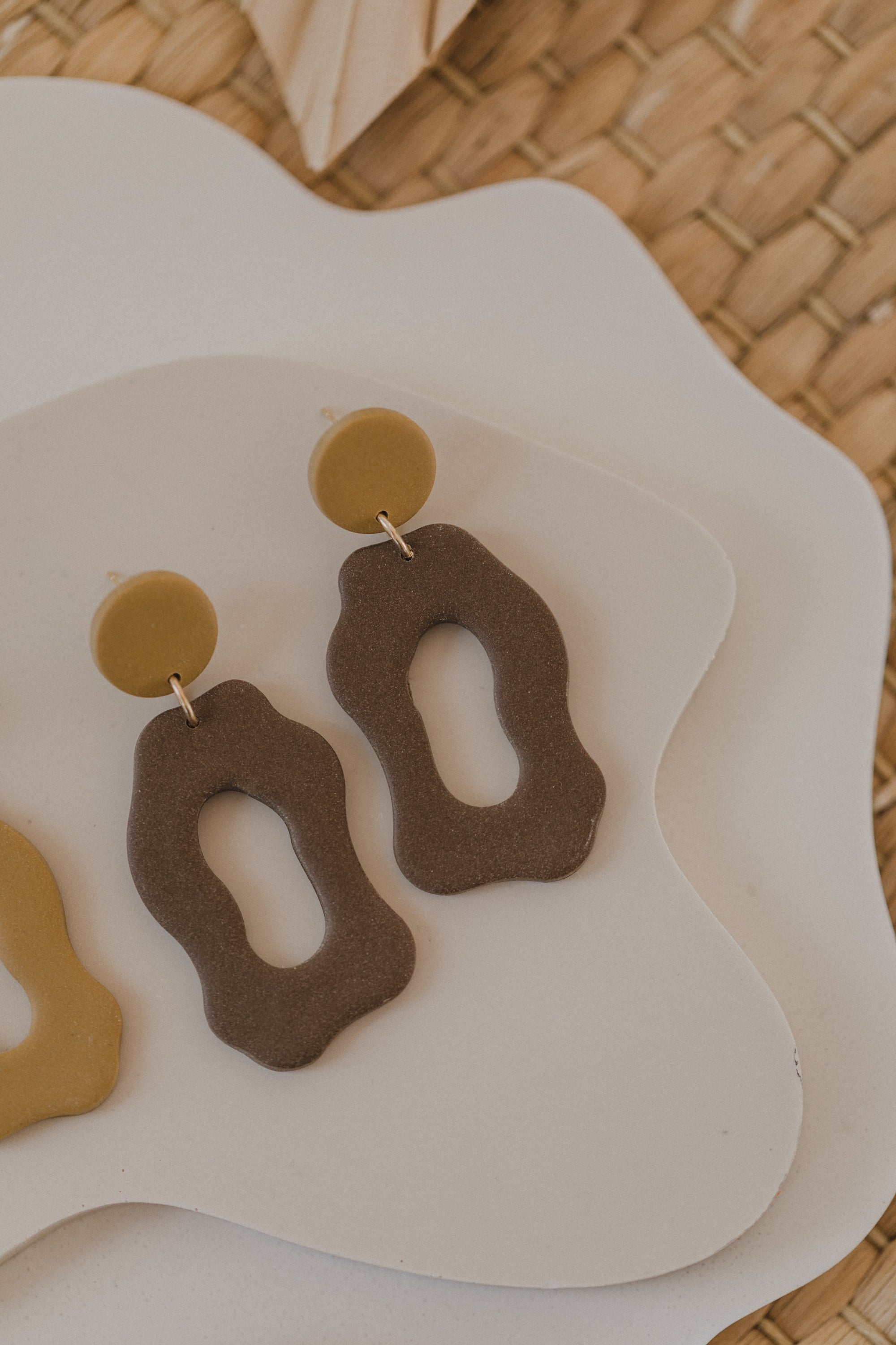 round polymer clay earrings with brass pendant circle