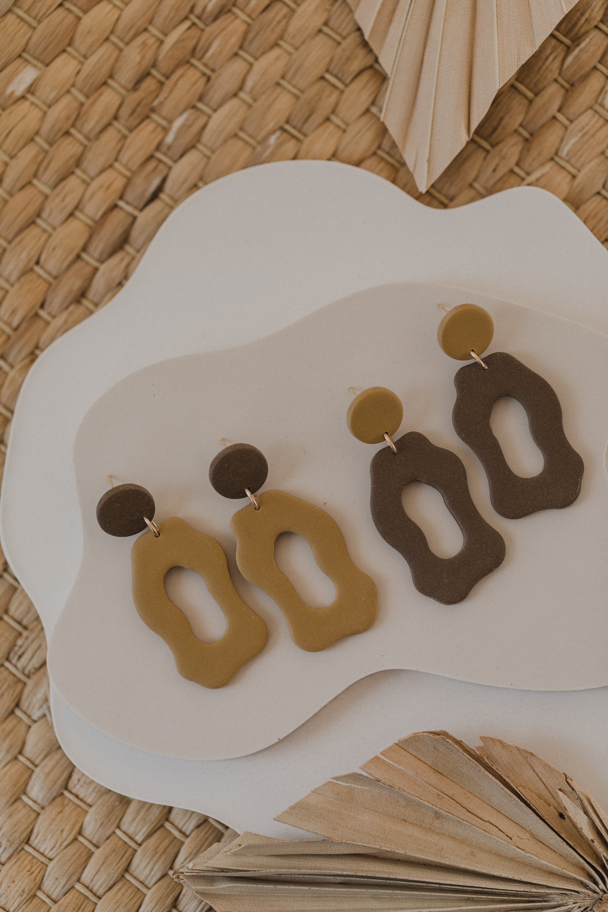 round polymer clay earrings with brass pendant circle