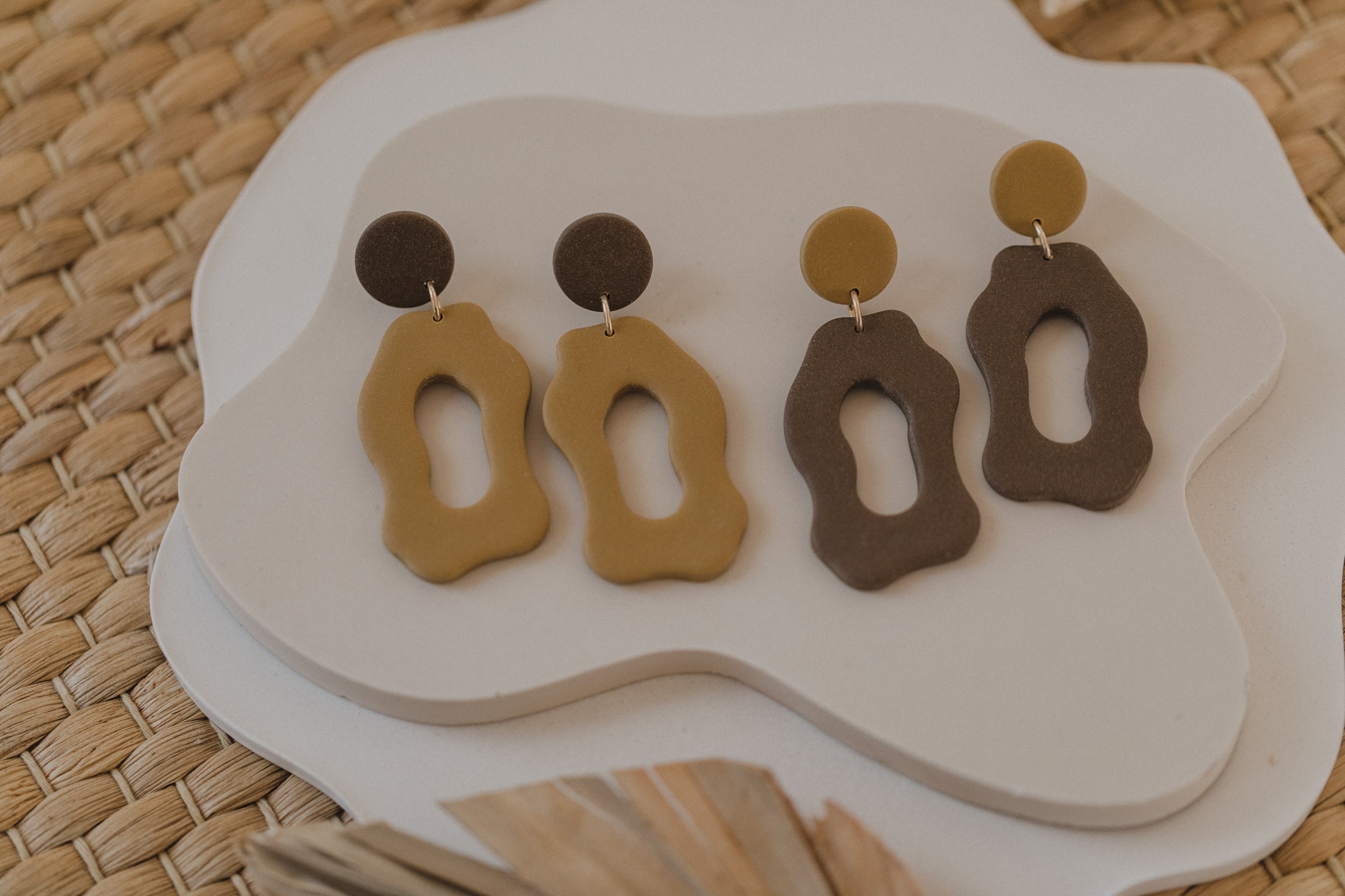 round polymer clay earrings with brass pendant circle