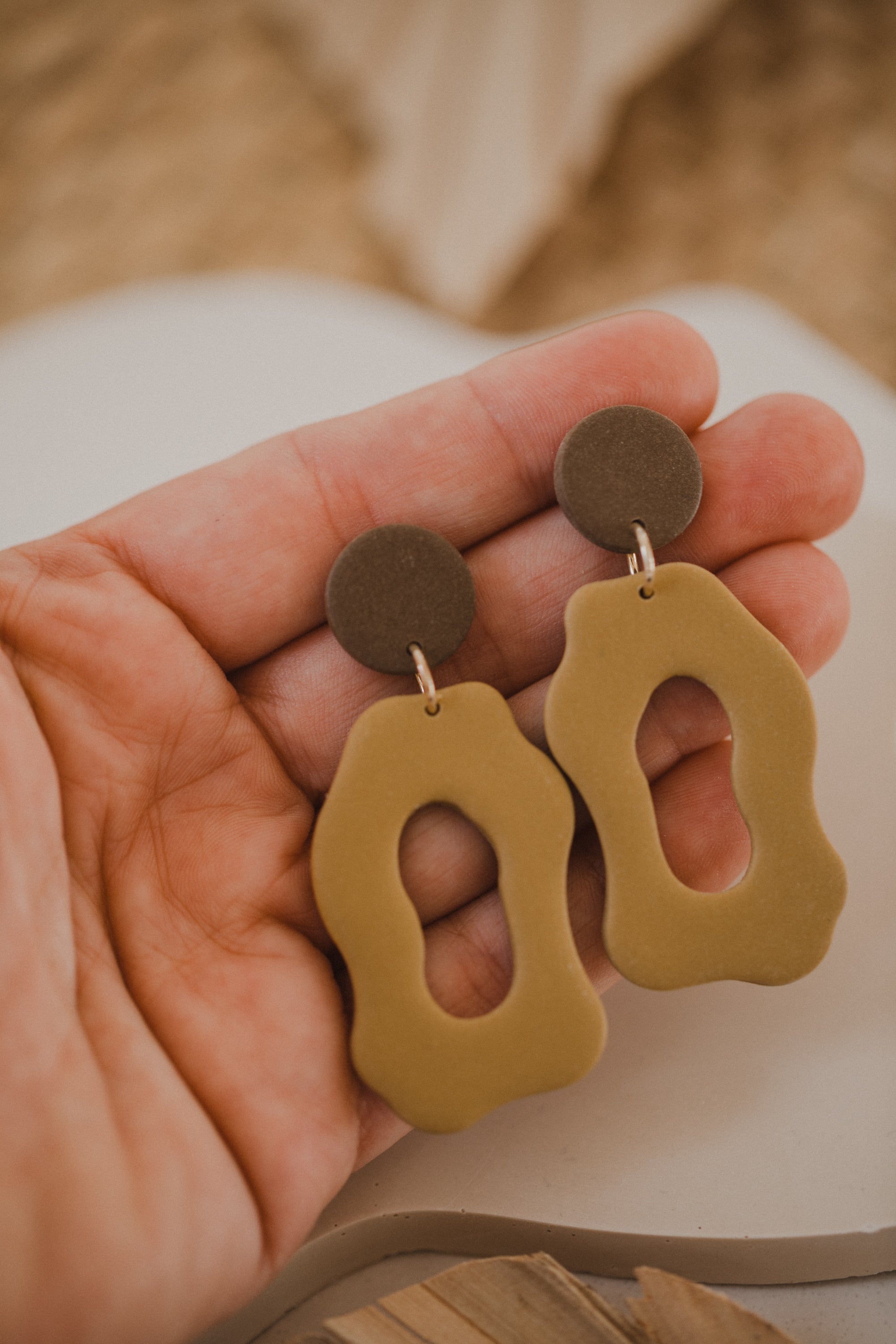 round polymer clay earrings with brass pendant circle