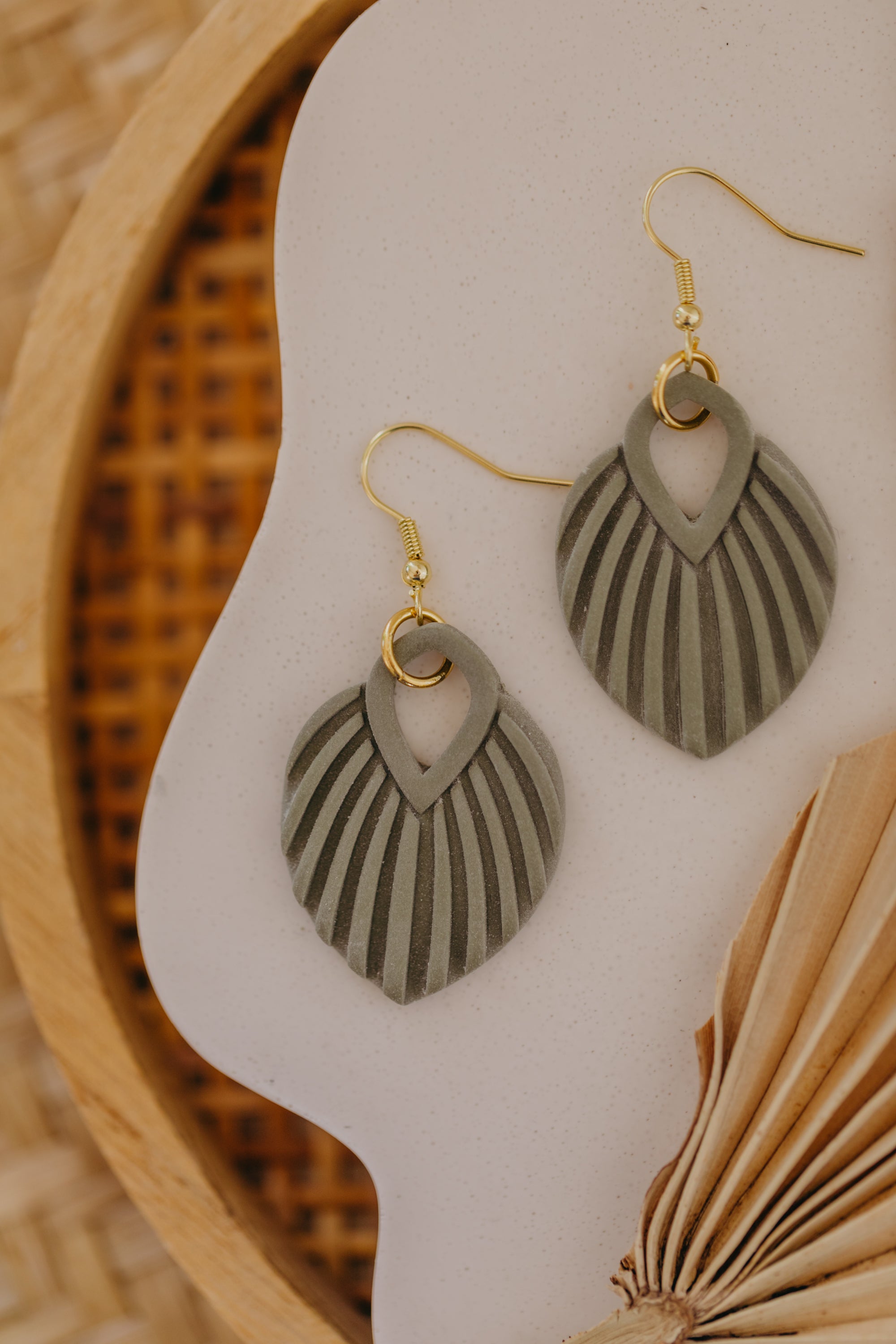 Polymer Clay Earring in Eucalyptus Green