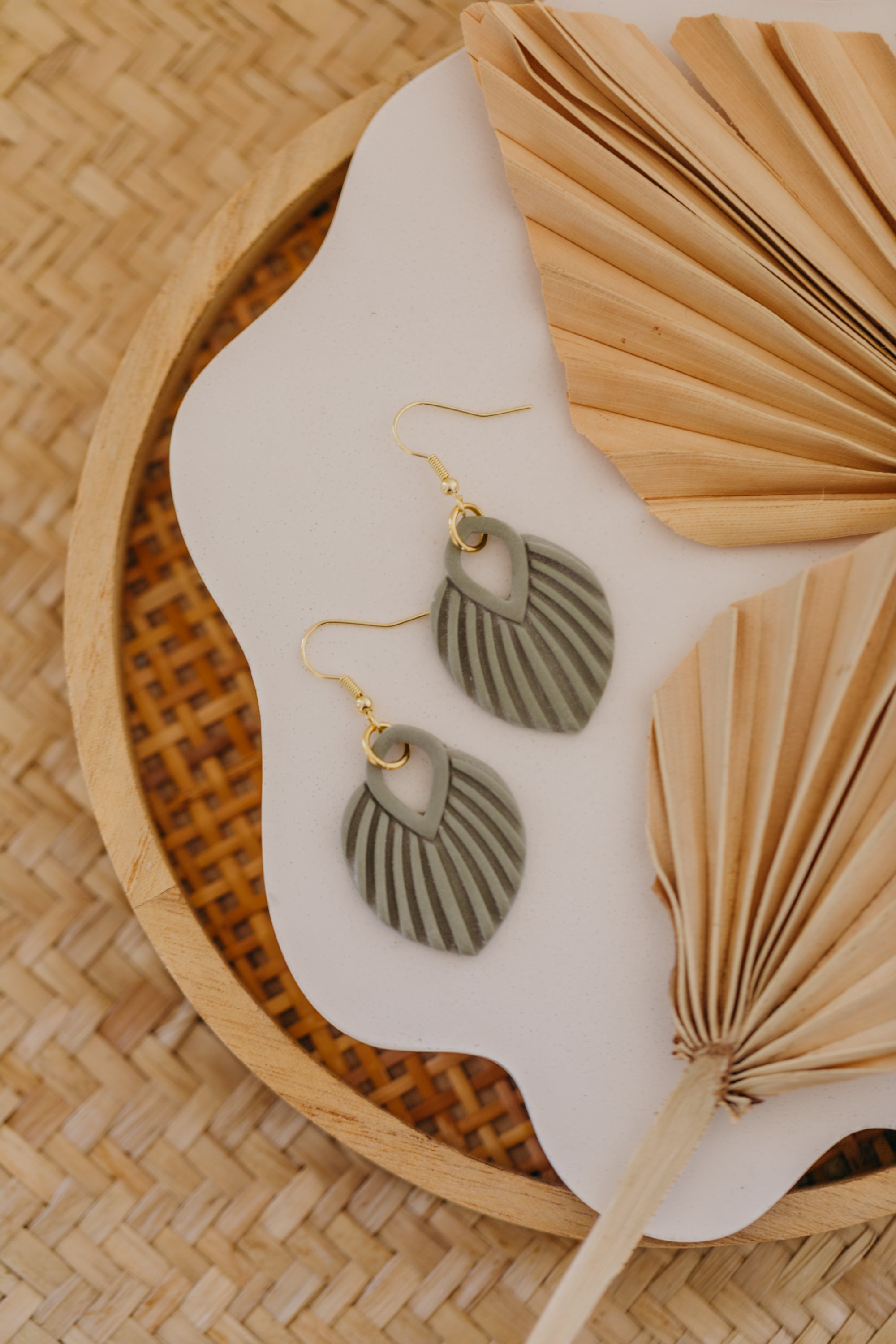 Polymer Clay Earring in Eucalyptus Green