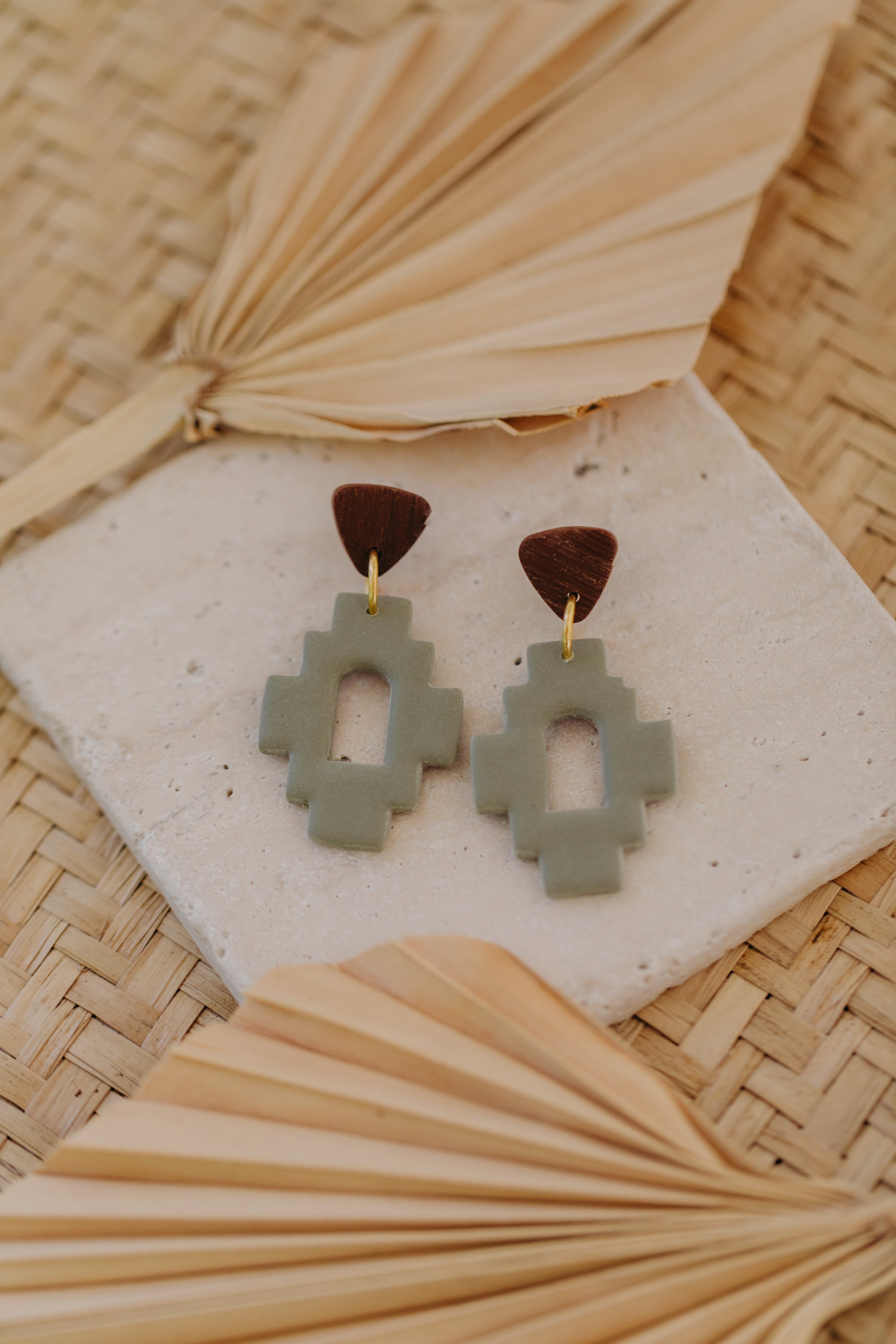 round polymer clay earrings with brass pendant circle