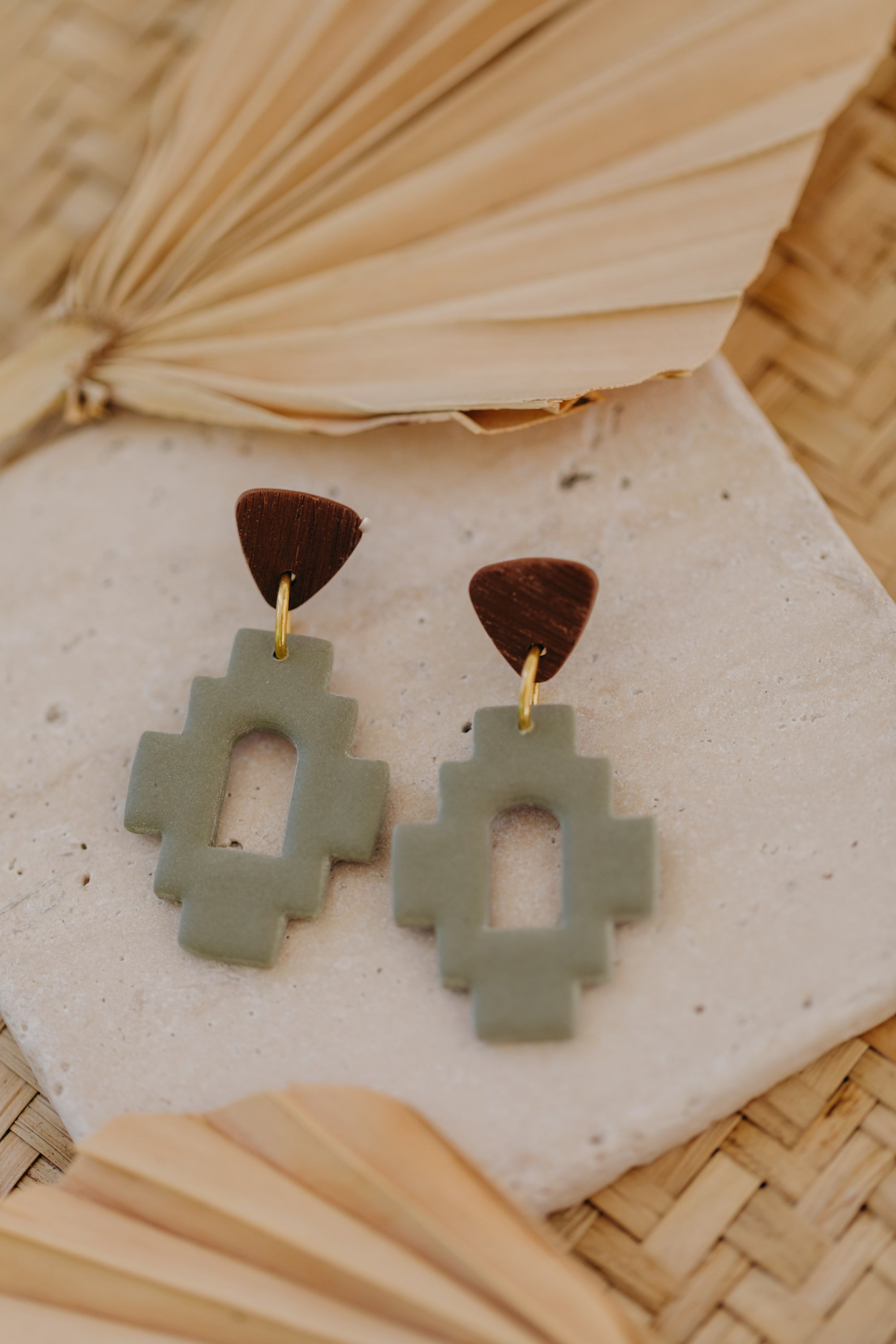 round polymer clay earrings with brass pendant circle