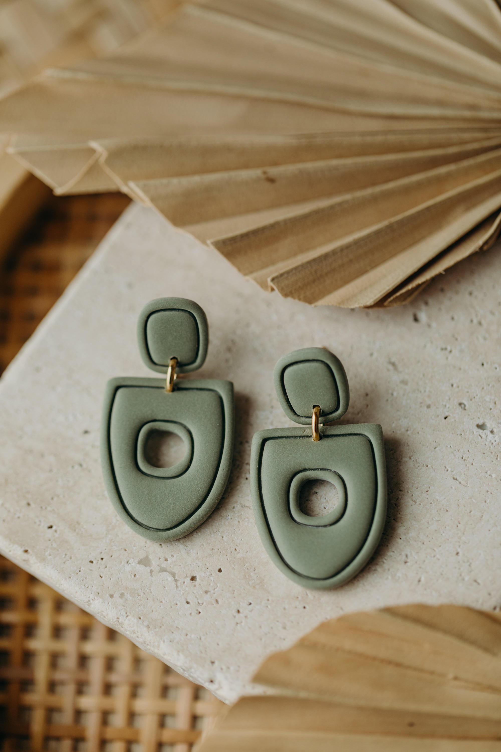 Polymer Clay Earring in Eucalyptus Green