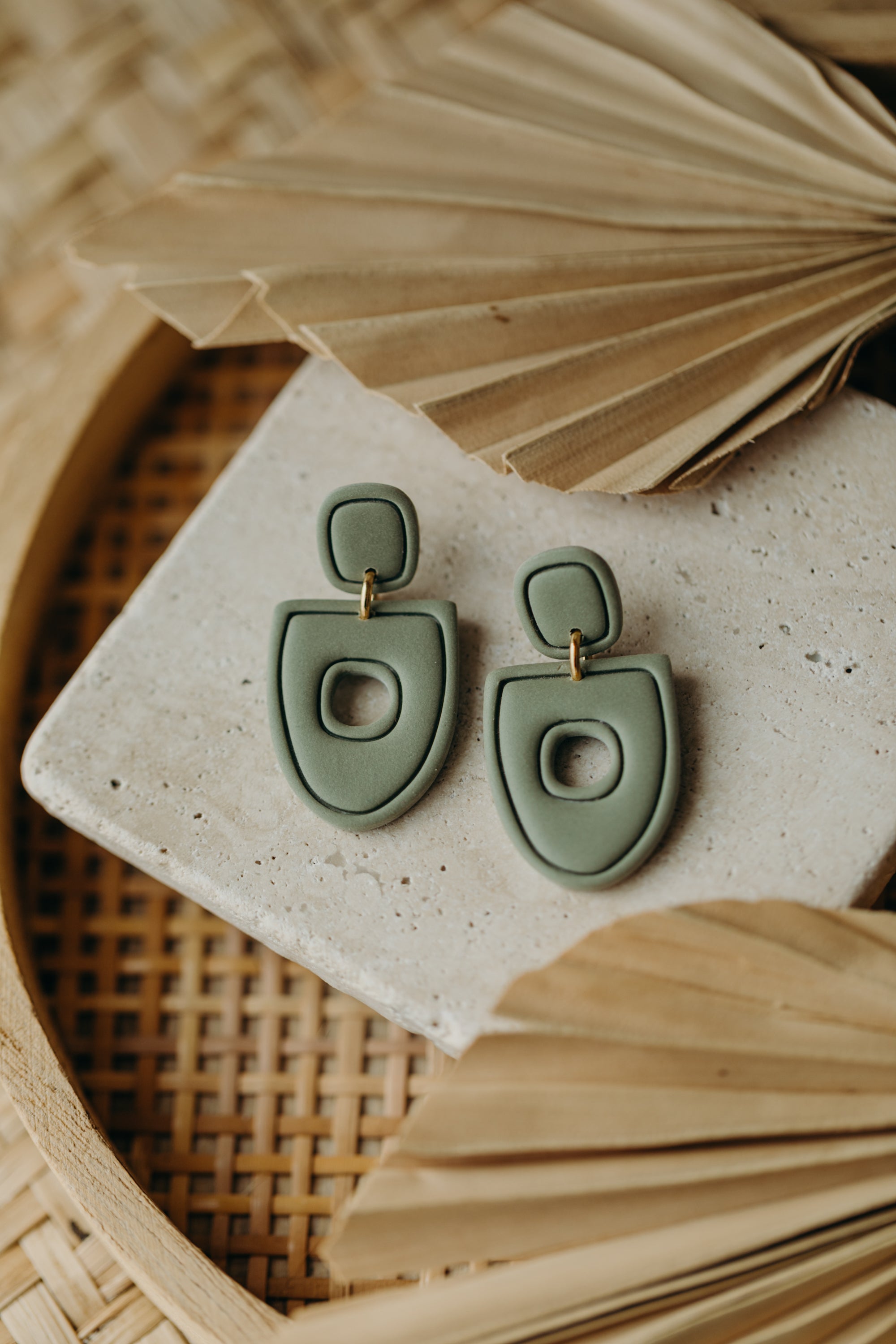 Polymer Clay Earring in Eucalyptus Green