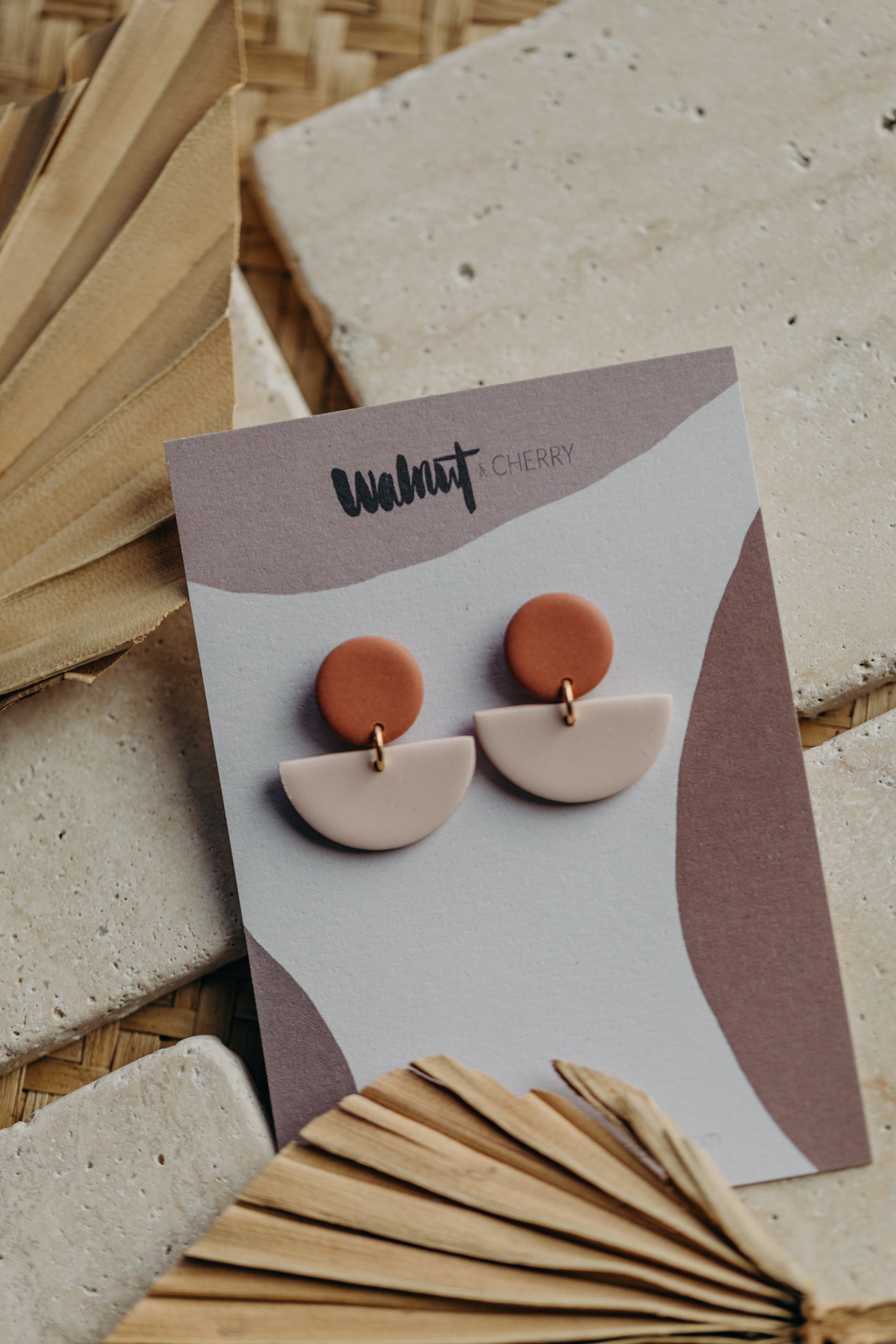 Tamara - two-tone polymer clay earrings in Barolo and dark blue