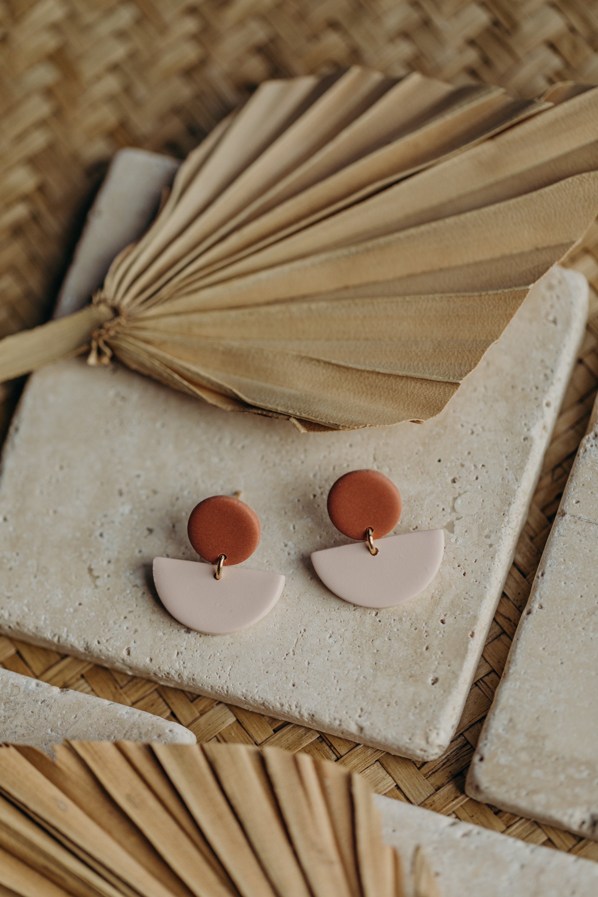 Tamara - two-tone polymer clay earrings in Barolo and dark blue