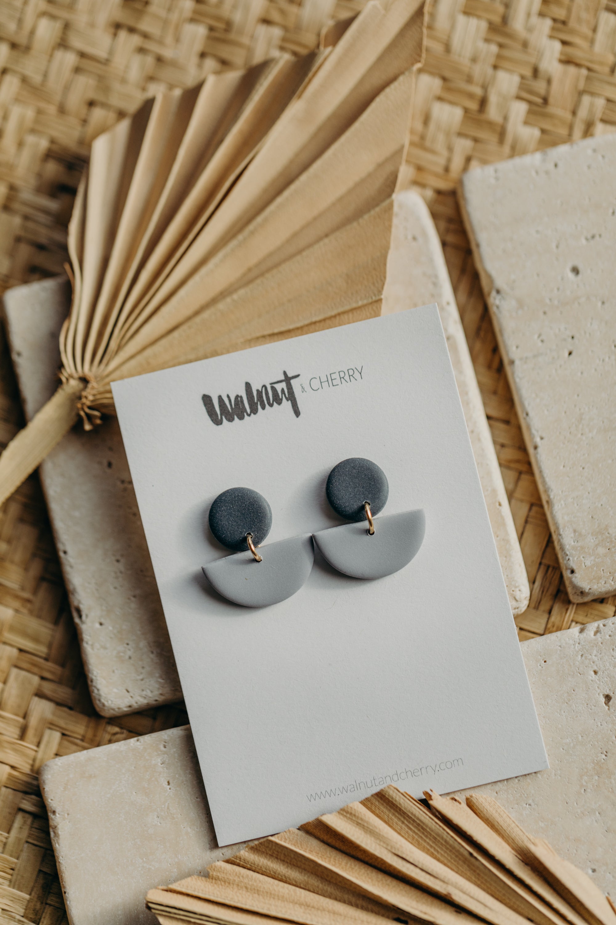 Tamara - two-tone polymer clay earrings in Barolo and dark blue