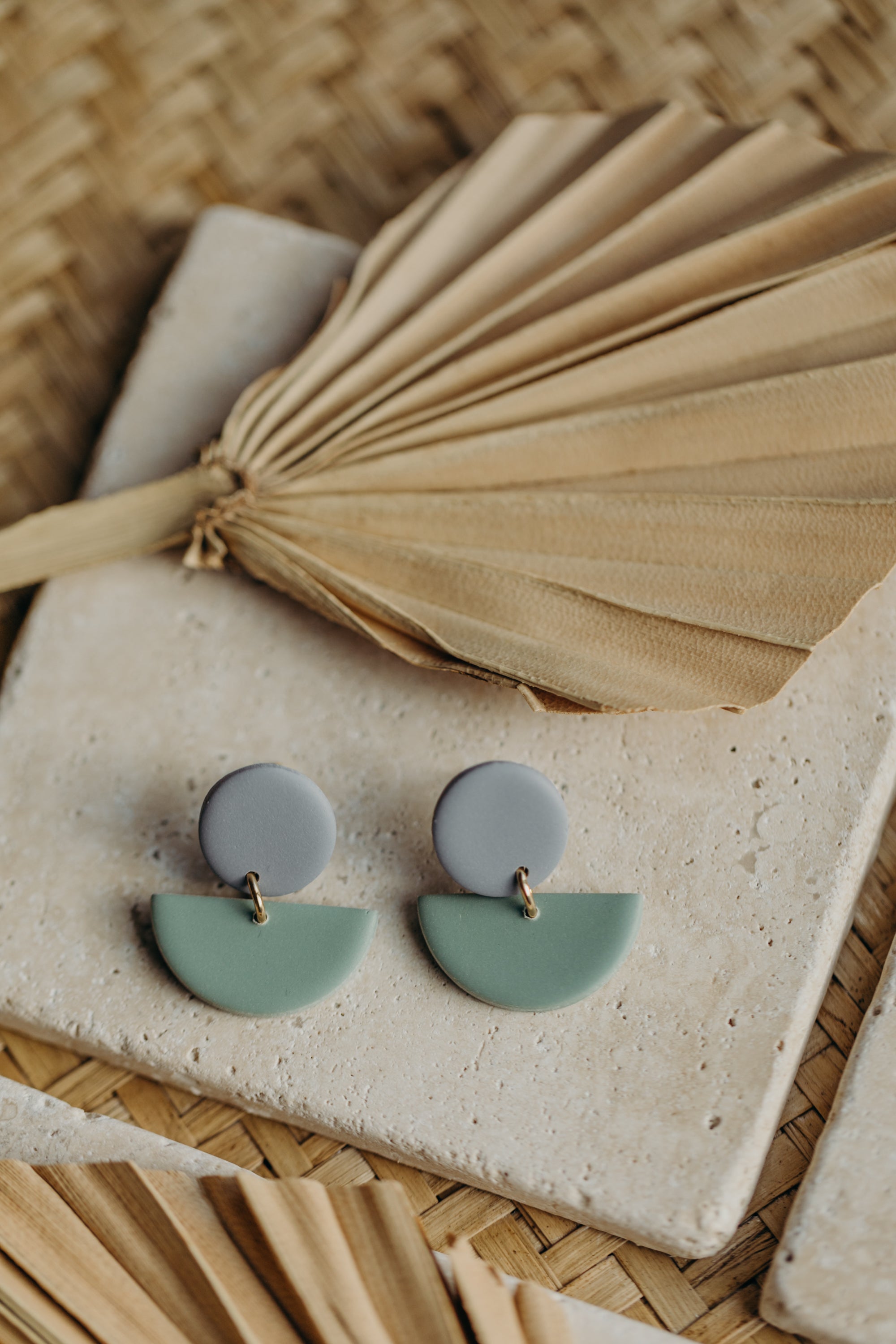 Tamara - two-tone polymer clay earrings in Barolo and dark blue