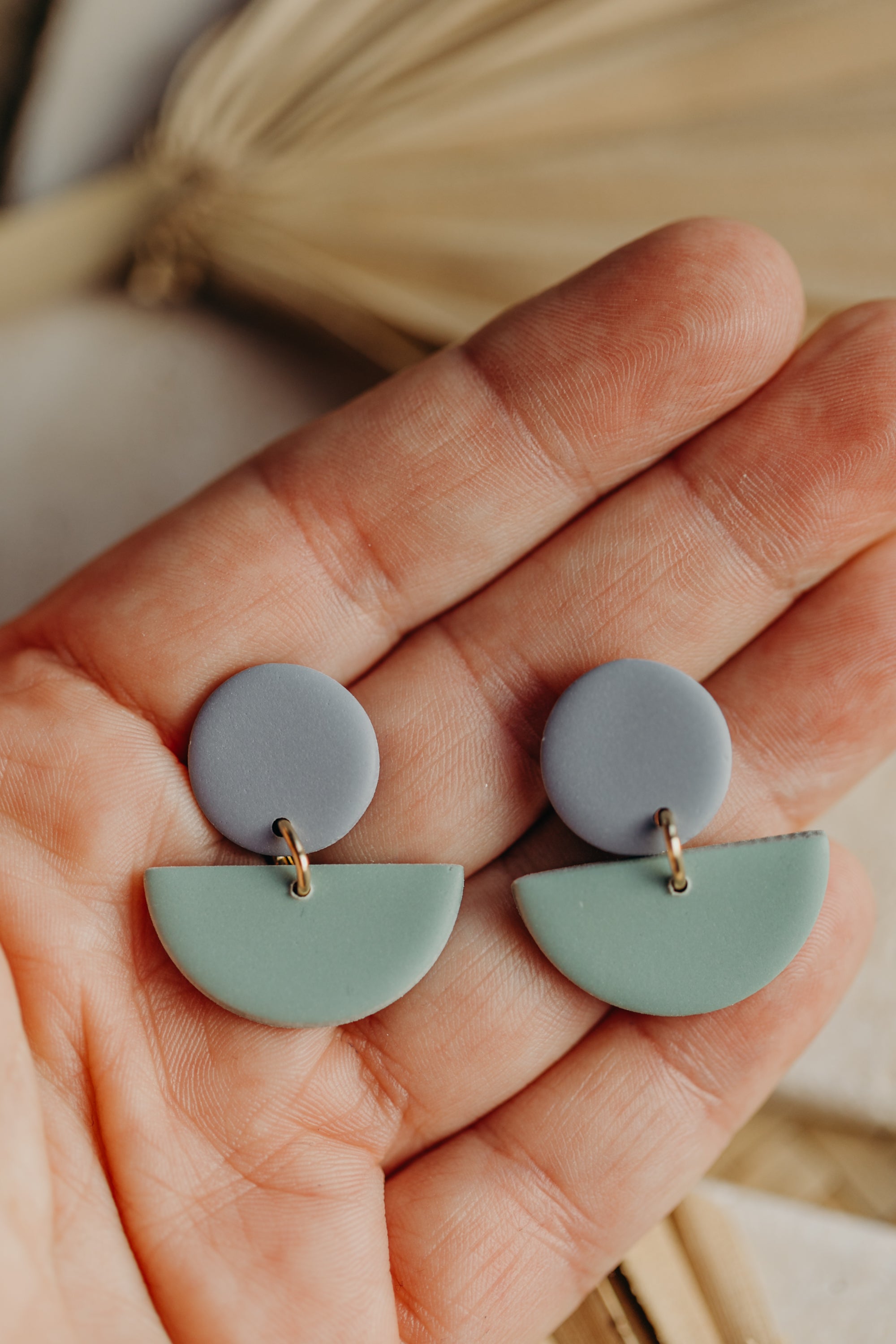 Tamara - two-tone polymer clay earrings in Barolo and dark blue