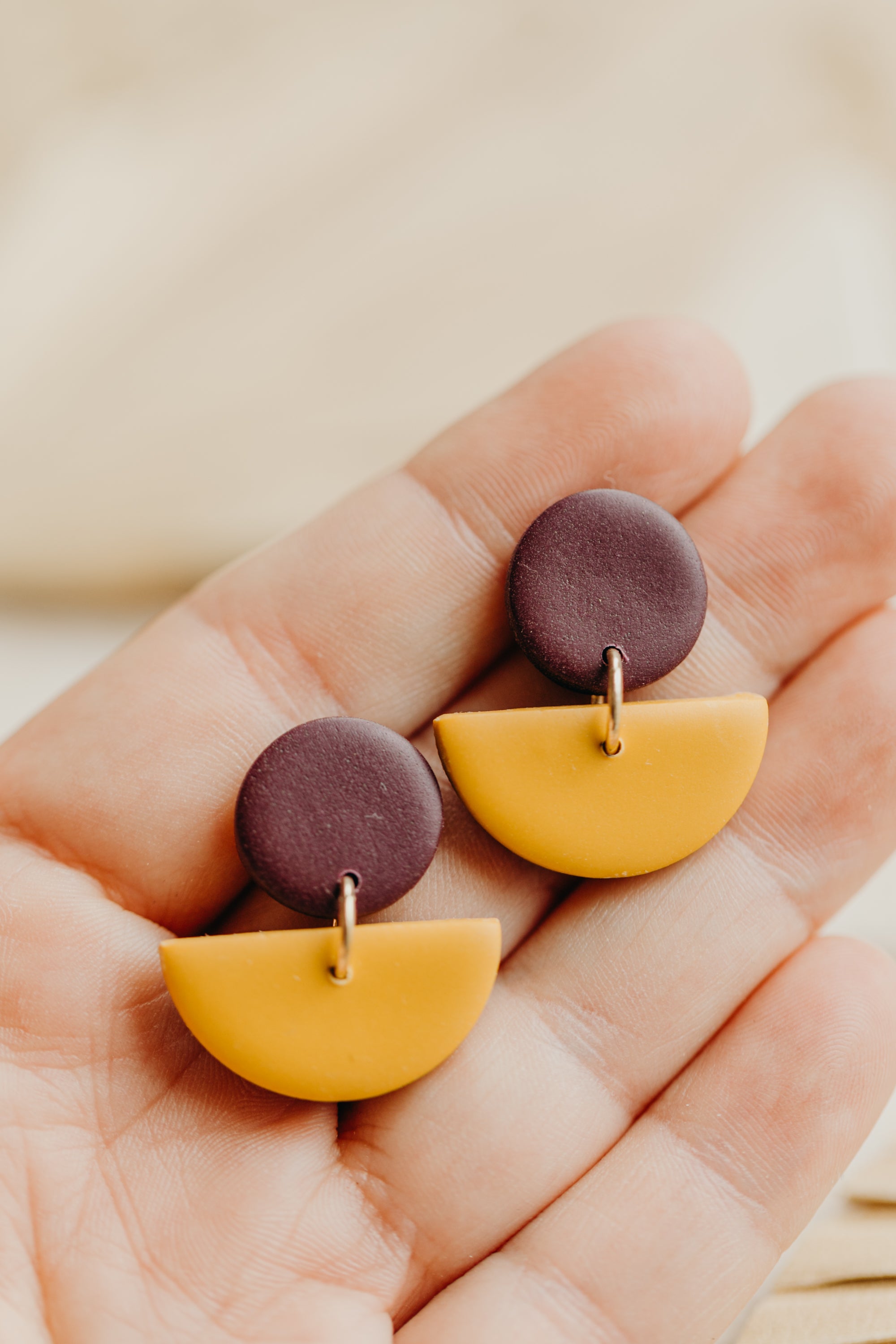 Tamara - two-tone polymer clay earrings in Barolo and dark blue