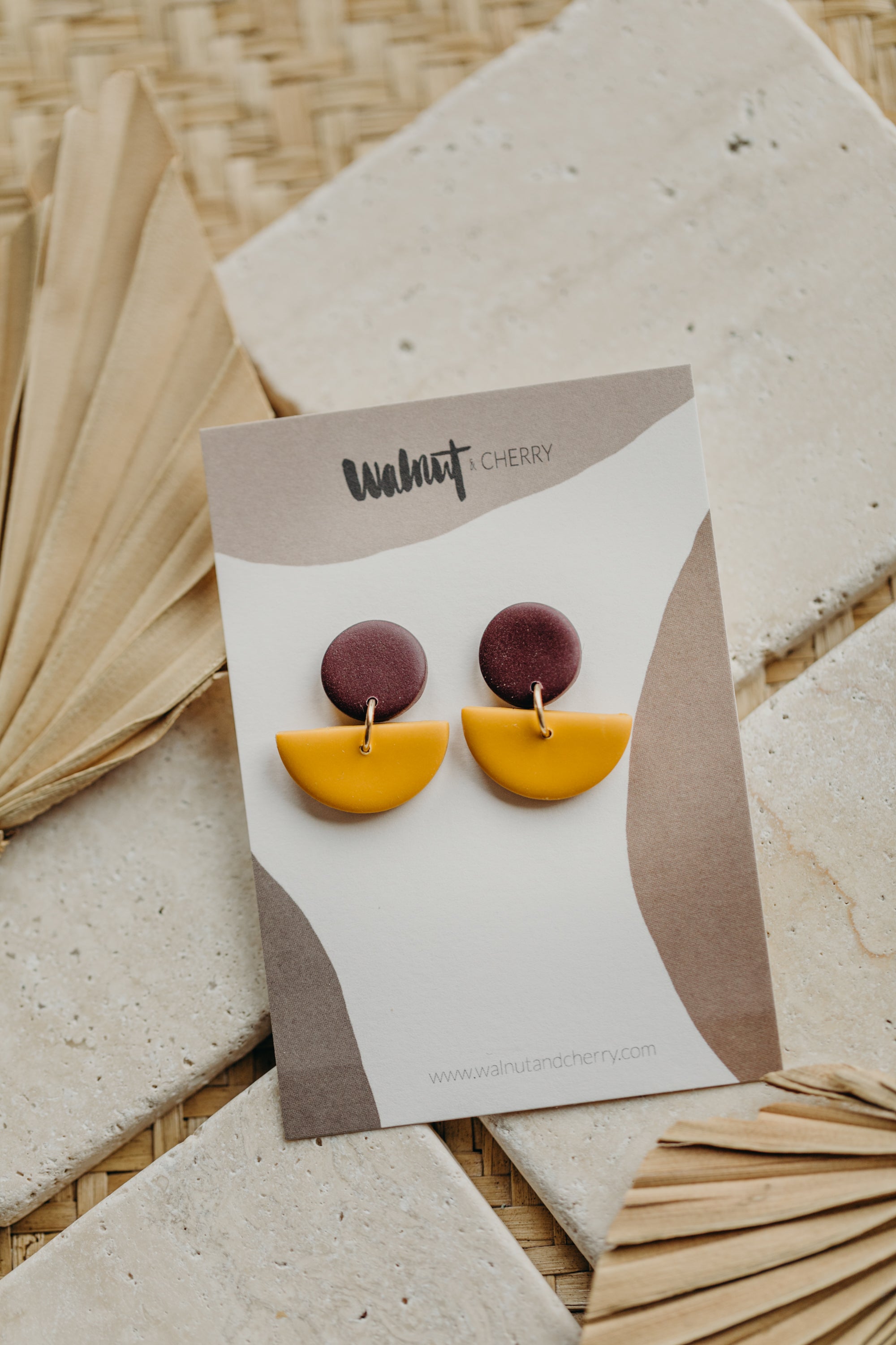 Tamara - two-tone polymer clay earrings in Barolo and dark blue