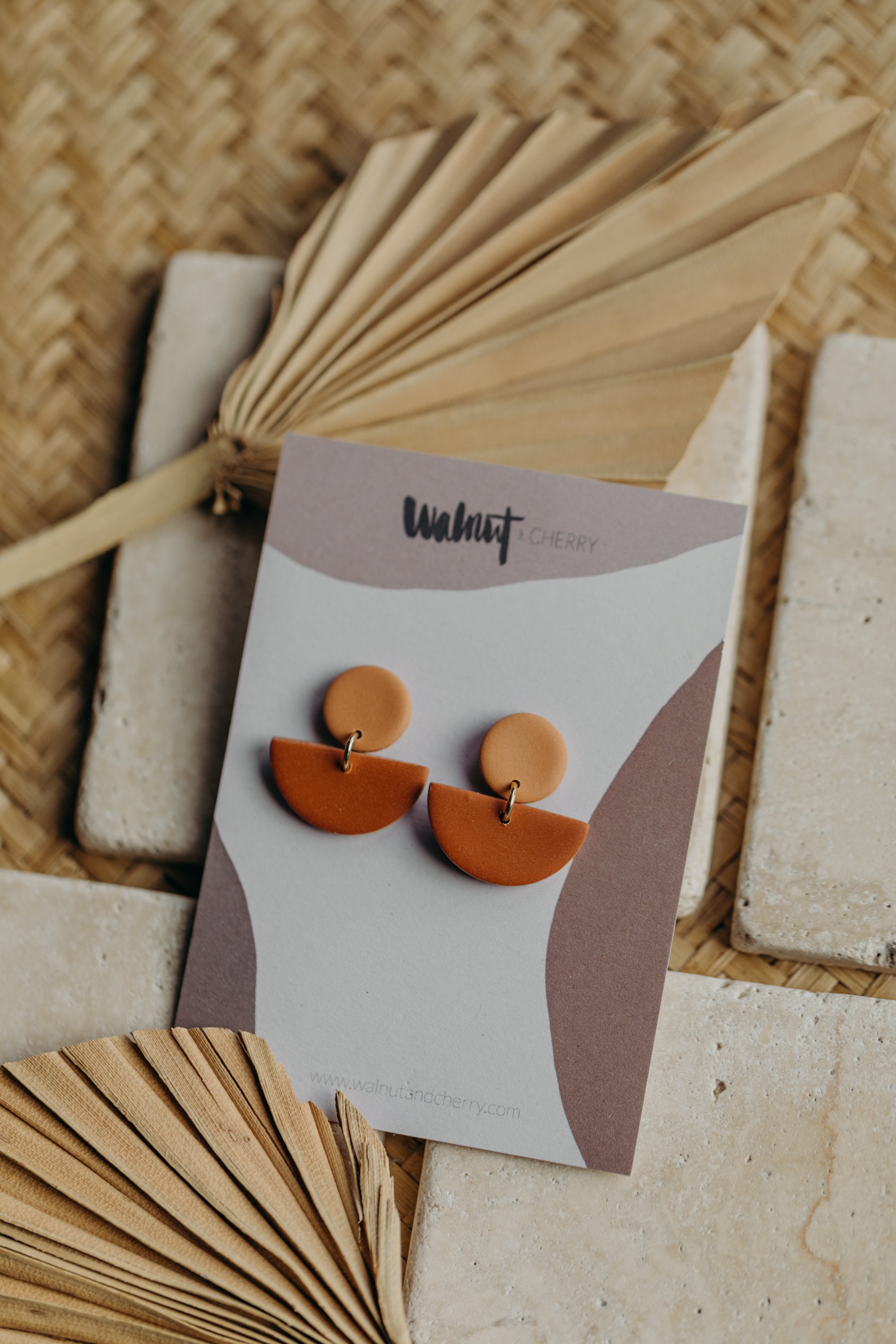 Tamara - two-tone polymer clay earrings in Barolo and dark blue