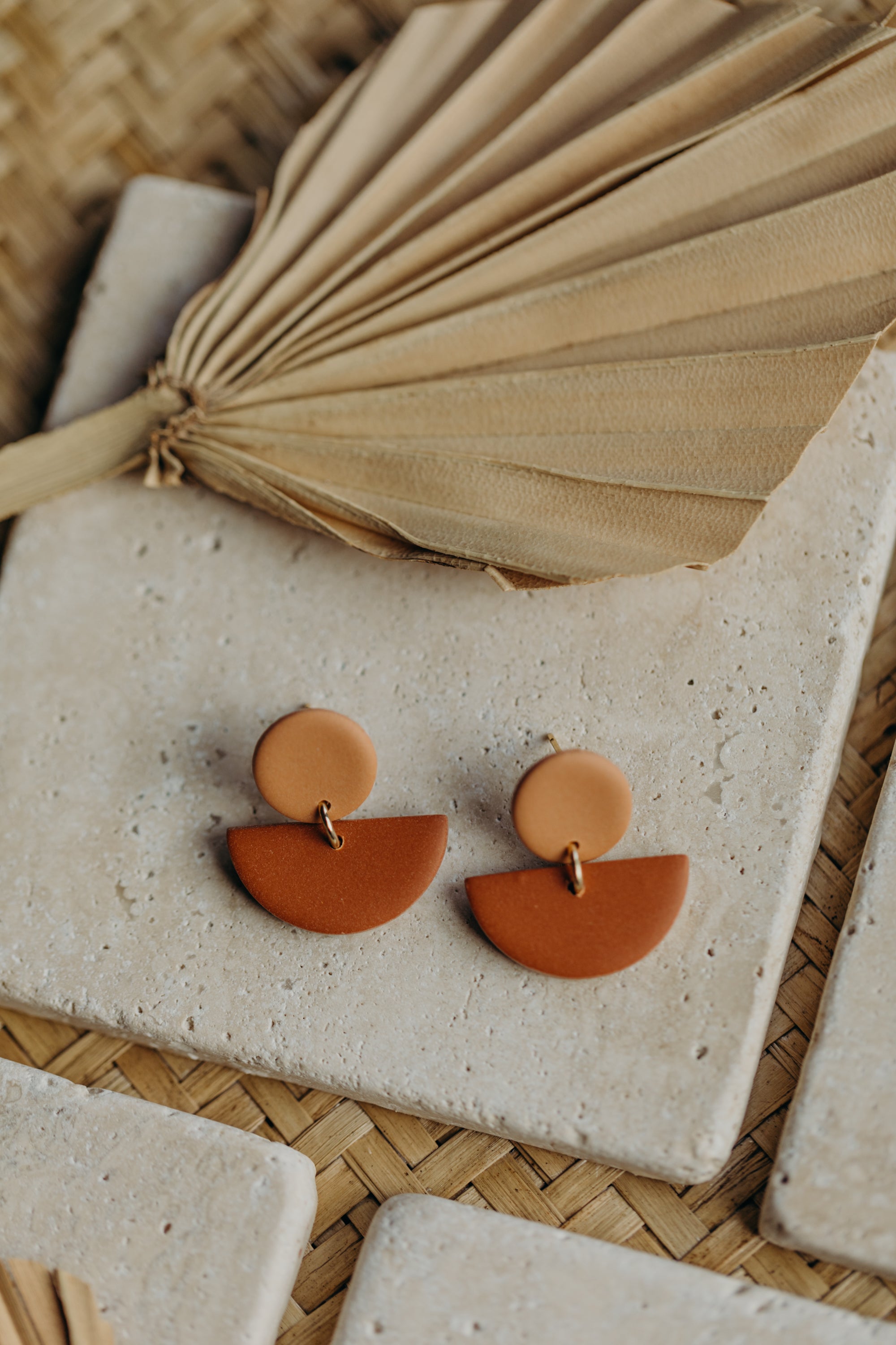 Tamara - two-tone polymer clay earrings in Barolo and dark blue