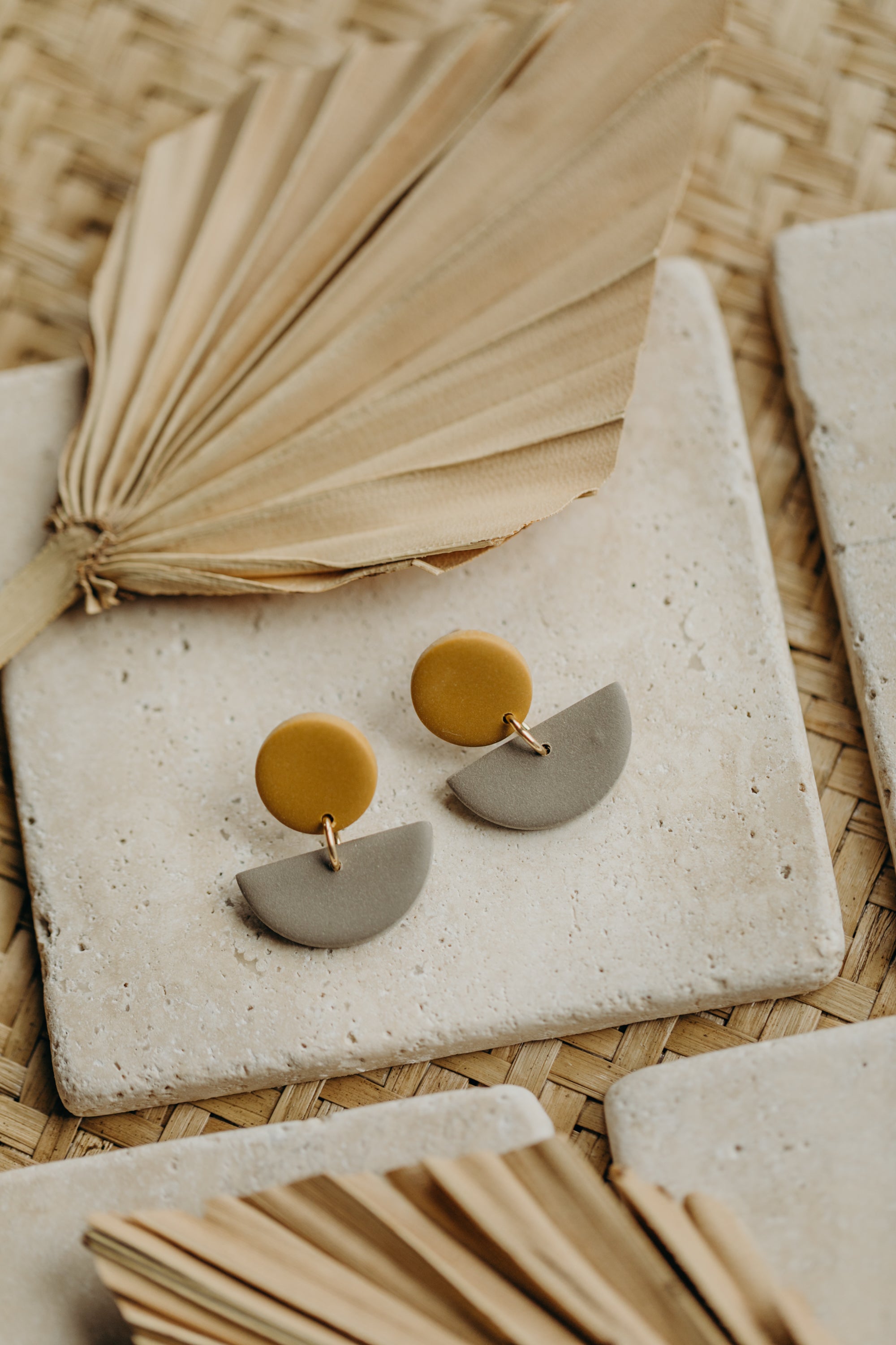 Tamara - two-tone polymer clay earrings in Barolo and dark blue