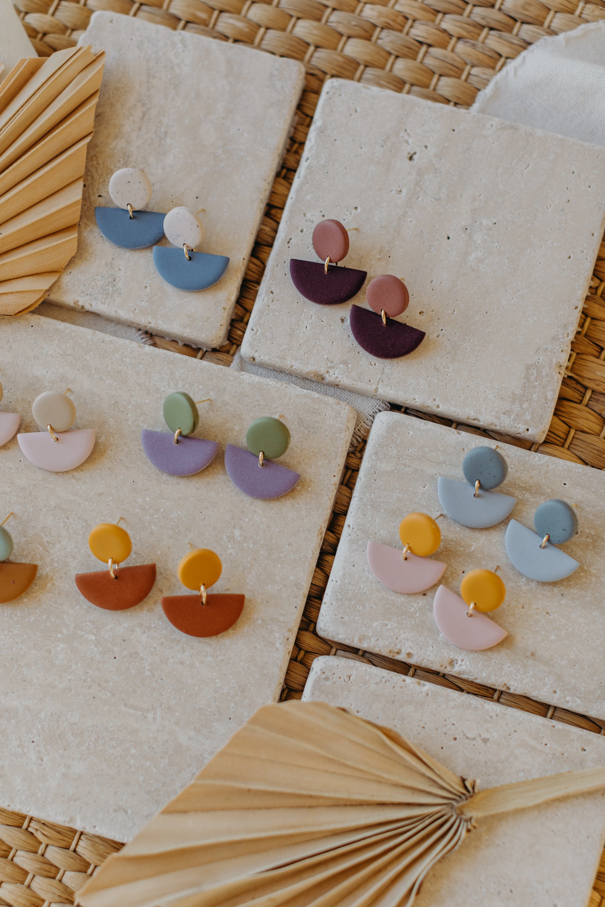 TAMARA - two-tone polymer clay earrings in lime and blue